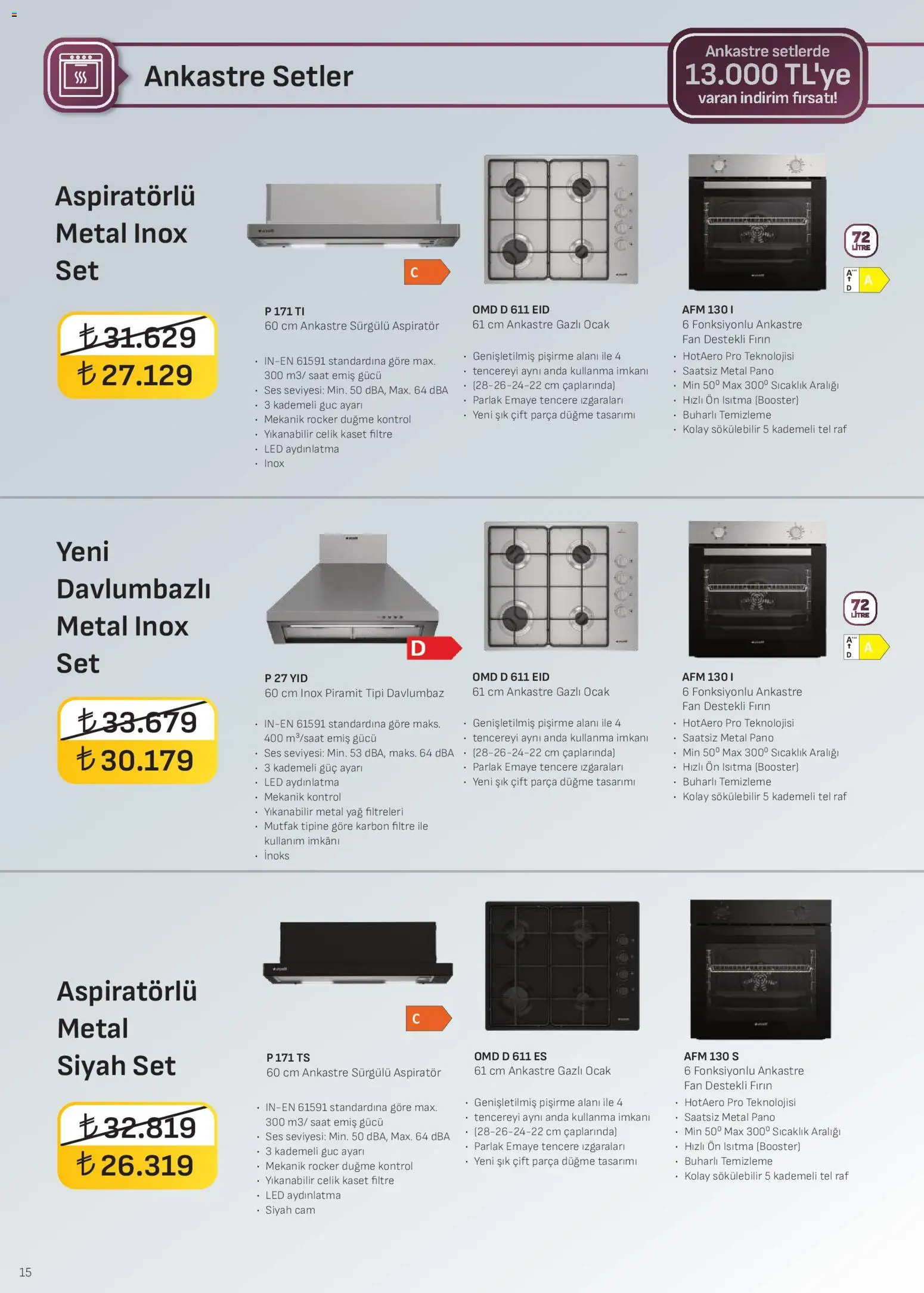 Arçelik - Ankastre Kataloğu - 16.03.2026 tarihinden itibaren geçerlidir | Sayfa: 15 | Ürünler: Saat, Ses, Fırın, Fan