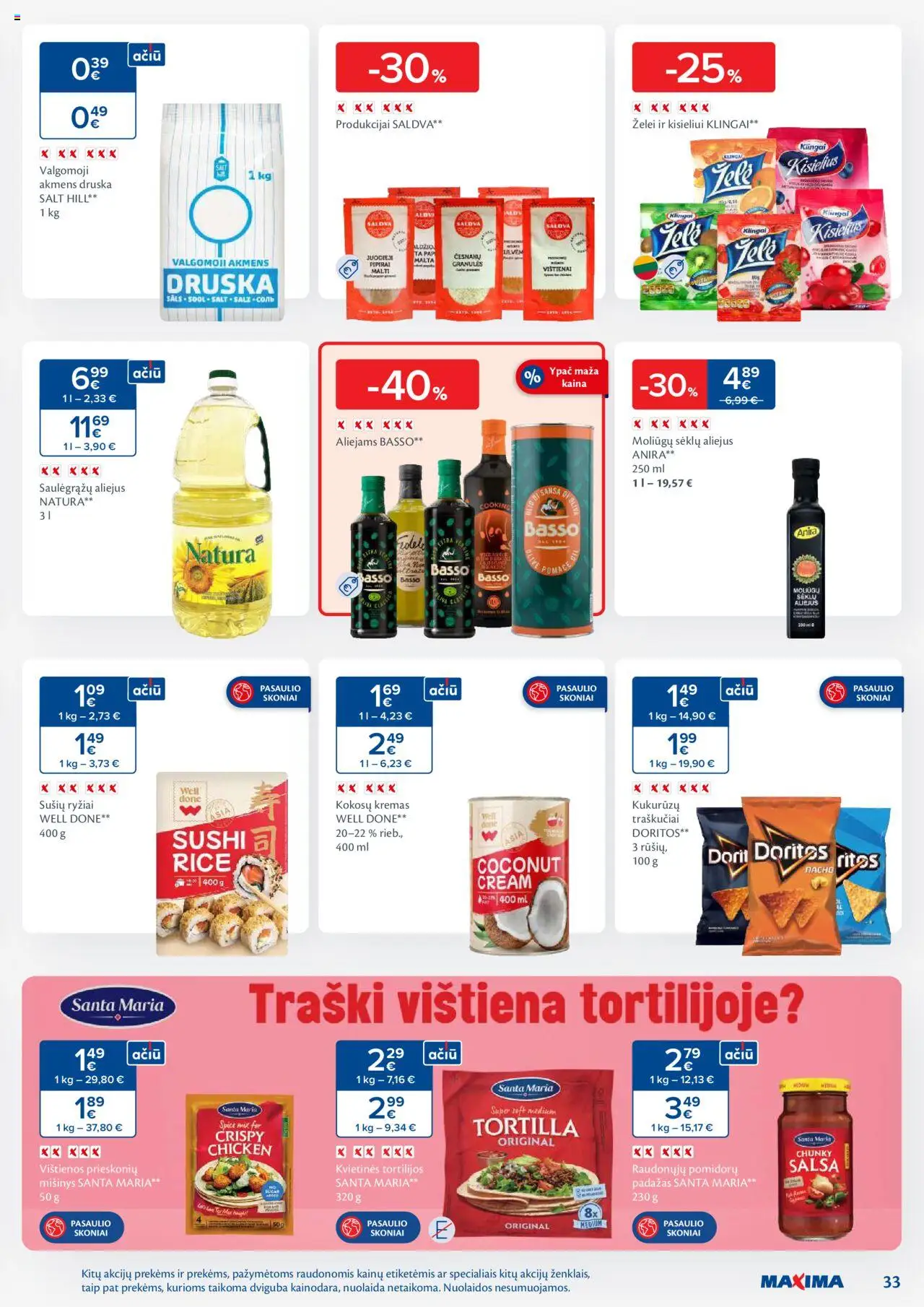 MAXIMA akcijos nuo 16.09.2025 | Puslapis: 33 | Prekių: Pomidorų padažas, Aliejus, Vištiena, Druska