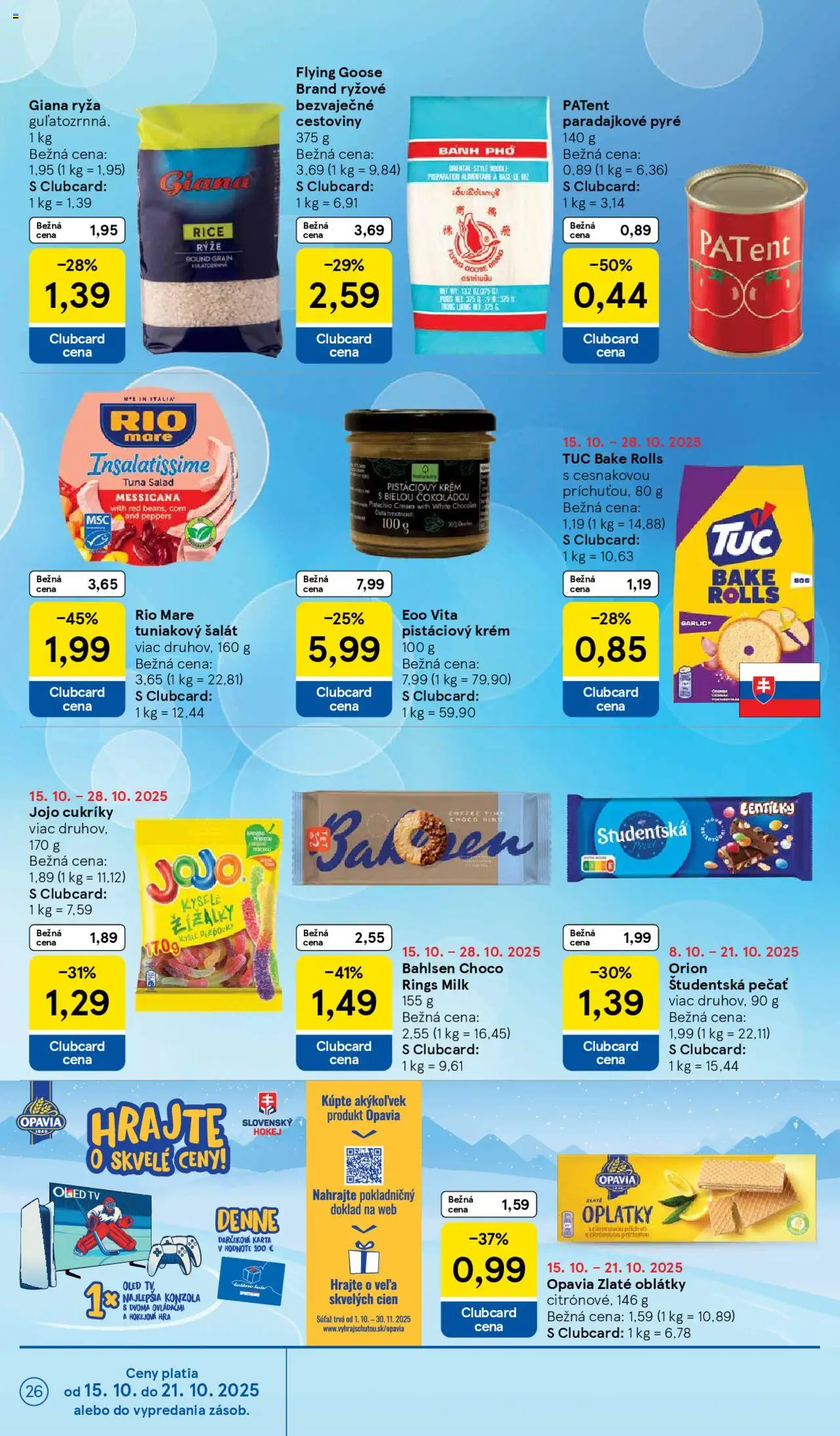 Nové Tesco akcie – leták je platný od 15.10.2025 | Strana: 26 | Produkty: Tv, Cestoviny, Šalát