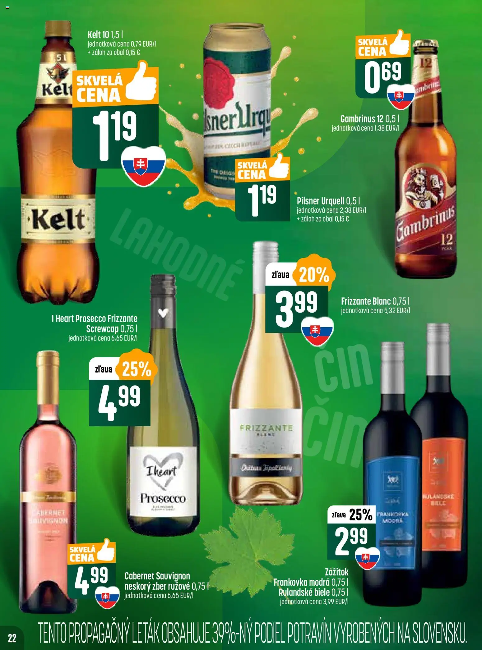 Nové COOP Jednota akcie – leták je platný od 20.11.2025 | Strana: 22 | Produkty: Pilsner Urquell, Prosecco, Kelt, Gambrinus