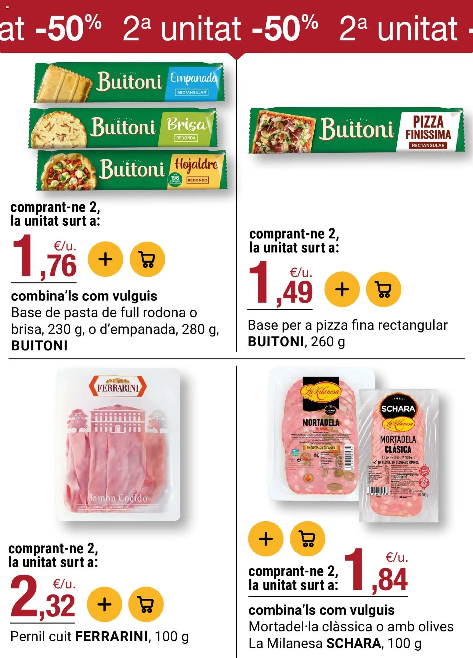Bonpreu folleto │ válido desde el 08.04.2026 | Página: 22 | Productos: Jamón, Pizza, Pasta, Mortadela