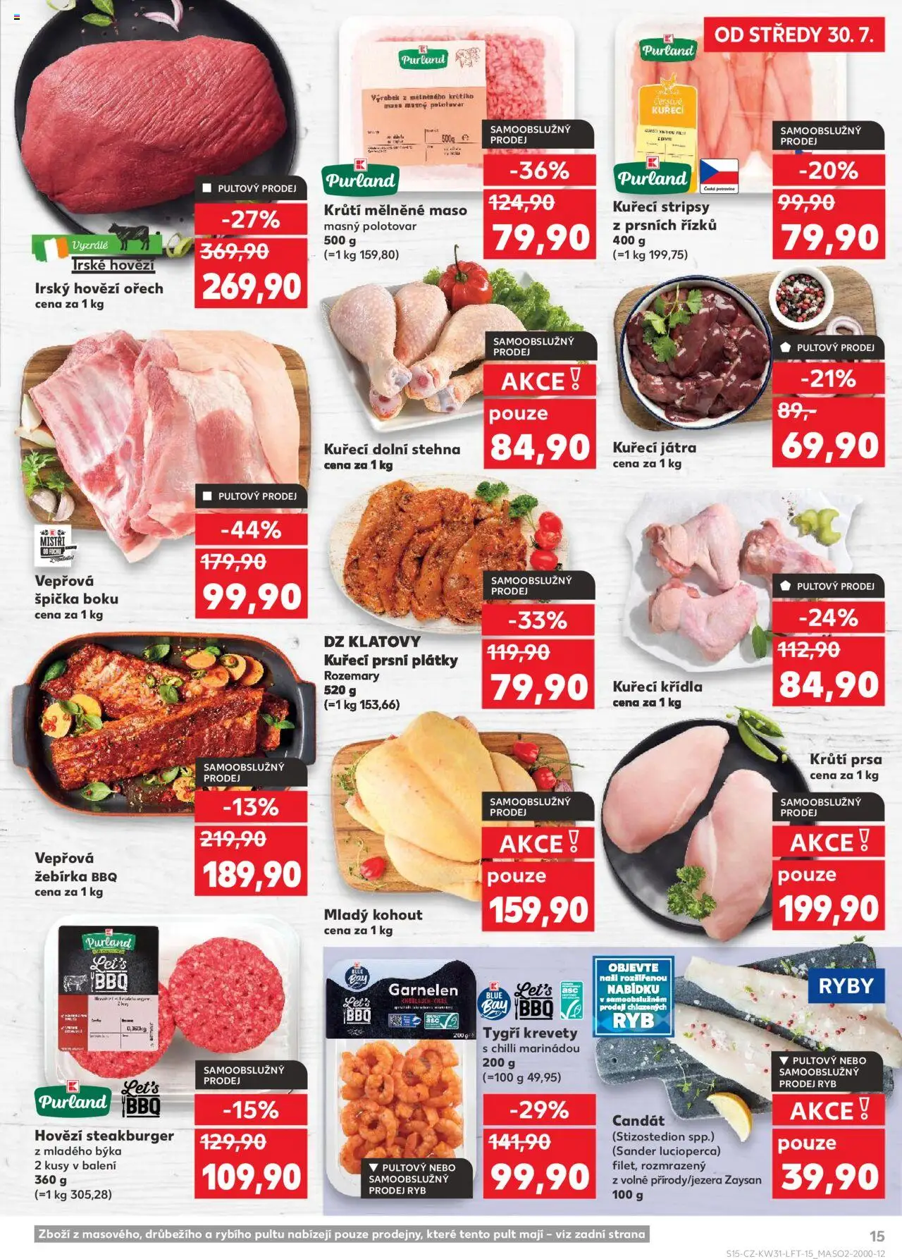 Kaufland leták - Plzeň Bory od 30.07.2025 | Strana: 15 | Produkty: Tiger, Ryby, Kuřecí stripsy, Krevety