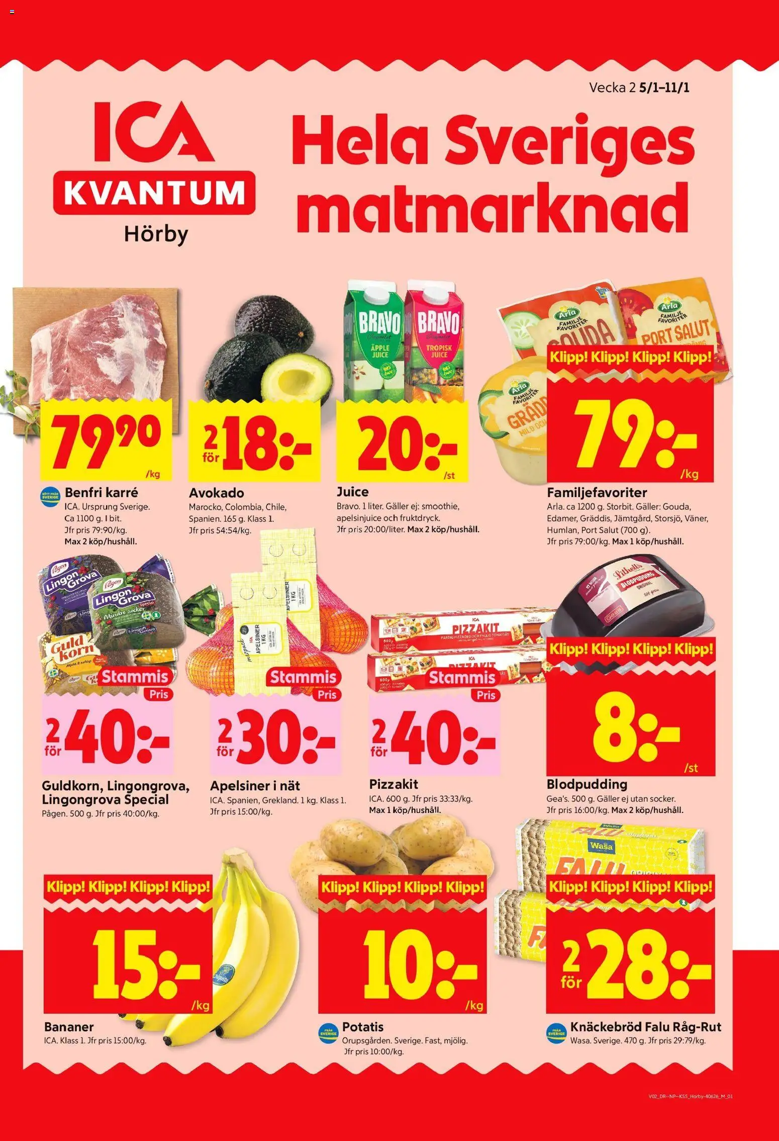 ICA Kvantum reklamblad aktuell från 05.01.2026 | Sida: 1 | Produkter: Lingongrova, Knäckebröd, Juice, Bananer