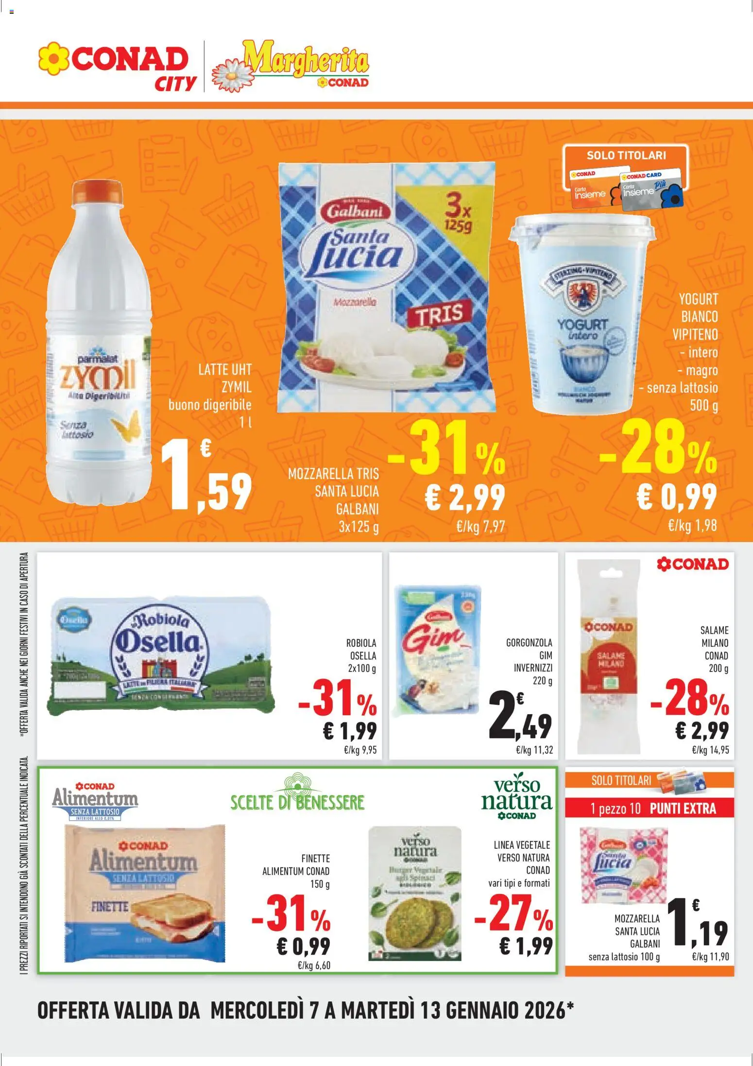 Volantino Conad del 07.01.2026 | Pagina: 4 | Prodotti: Mozzarella, Latte, Gorgonzola, Robiola