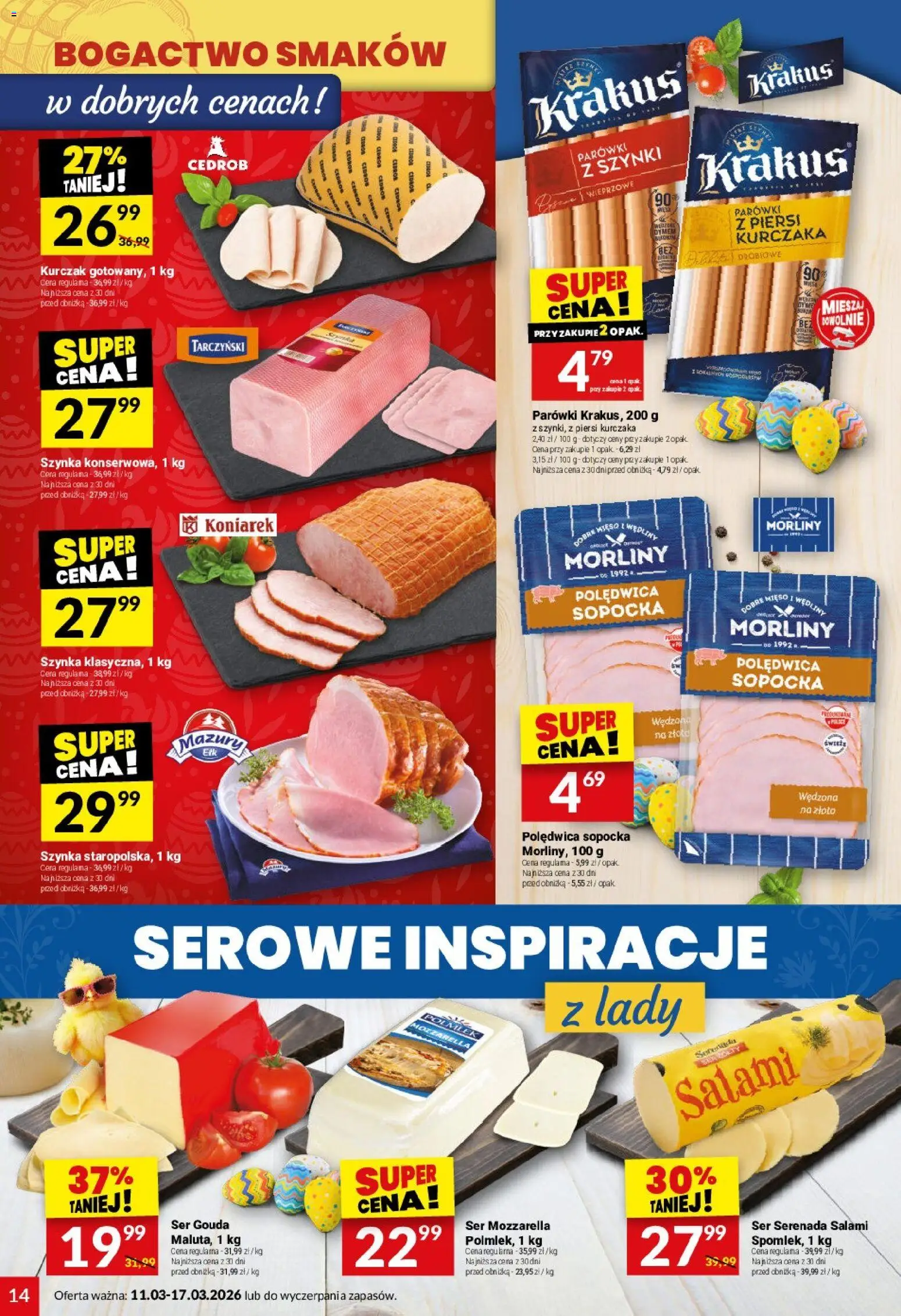 Twój Market gazetka od 11.03.2026 | Strona: 14 | Produkty: Piersi, Parówki, Wędliny, Mozzarella