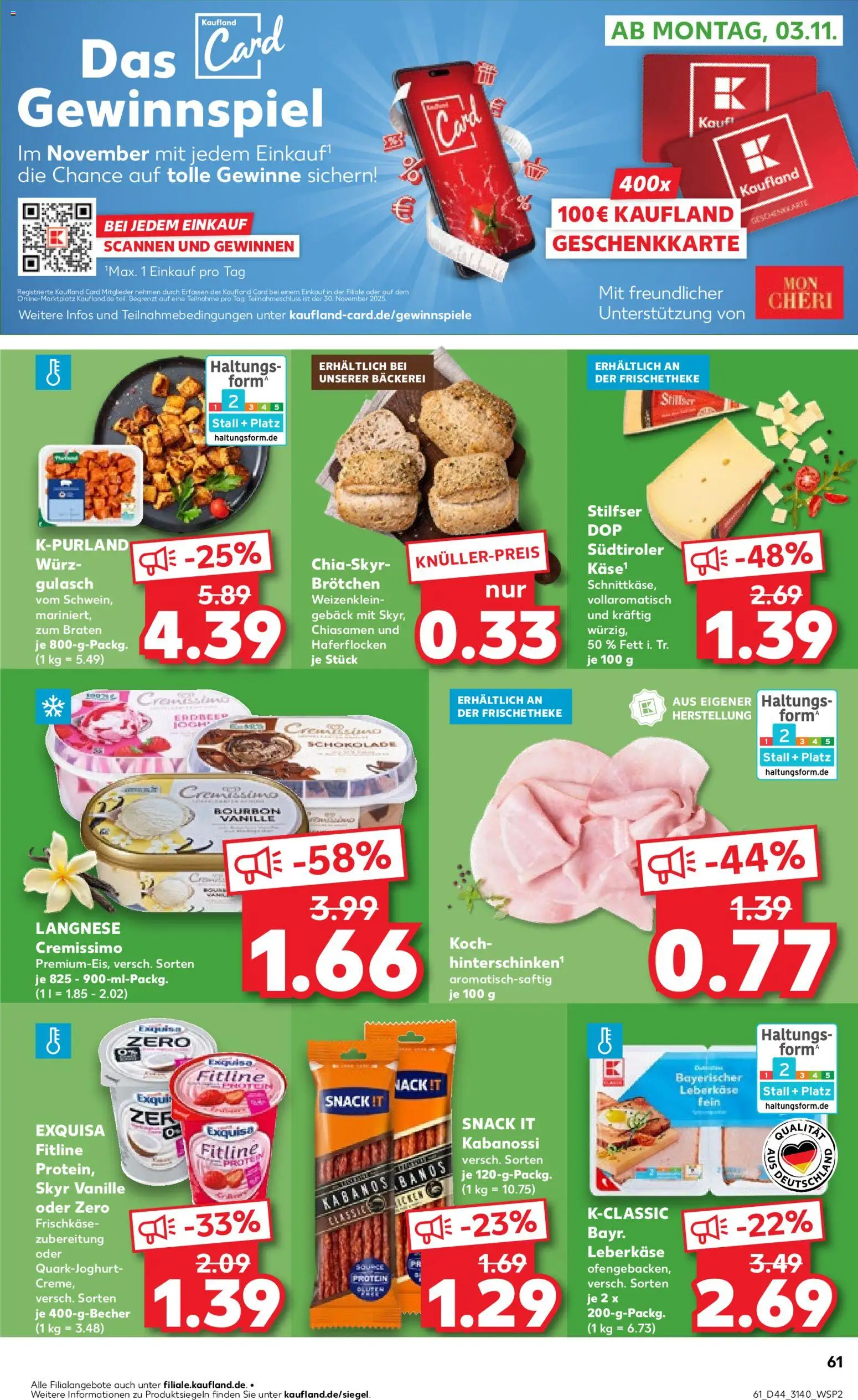 Kaufland prospekt Leipzig	 – gültig ab 30.10.2025 | Seite: 61 | Produkte: Langnese, Bäckerei, Skyr, Gulasch