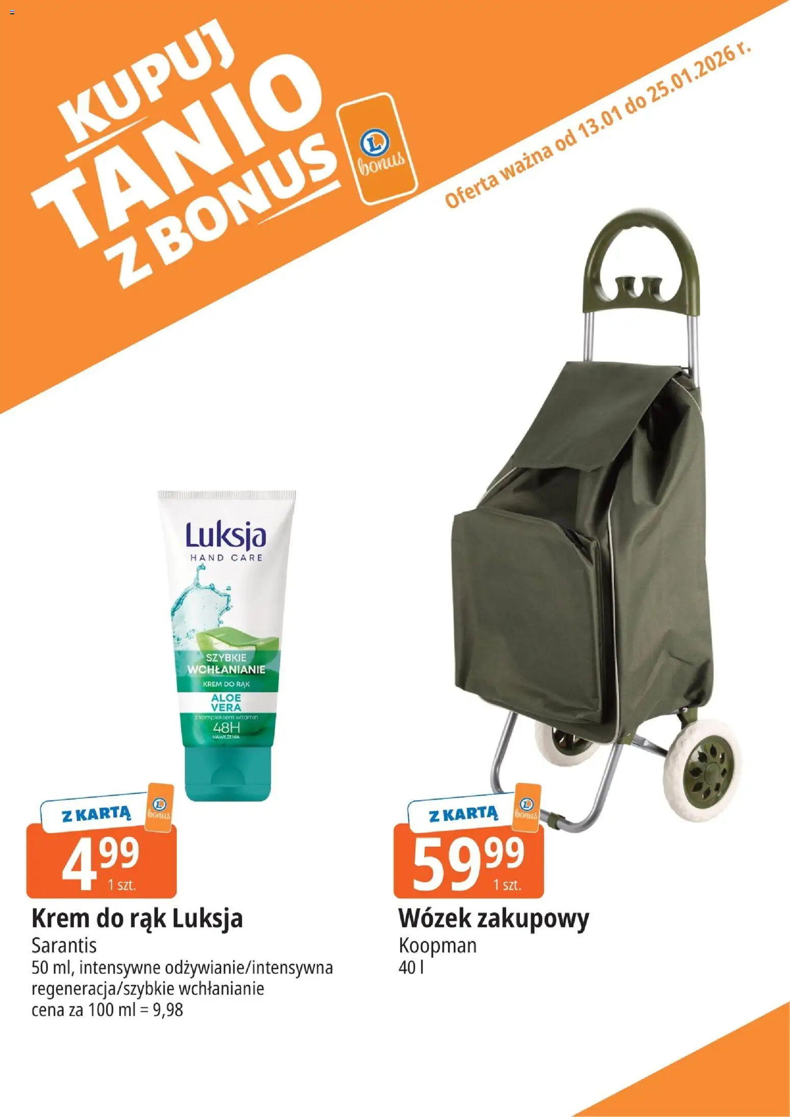 E.Leclerc Gazetka - Elbląg kupony dodatkowe od 13.01.2026 | Strona: 13 | Produkty: Karta, Krem do rąk, Krem