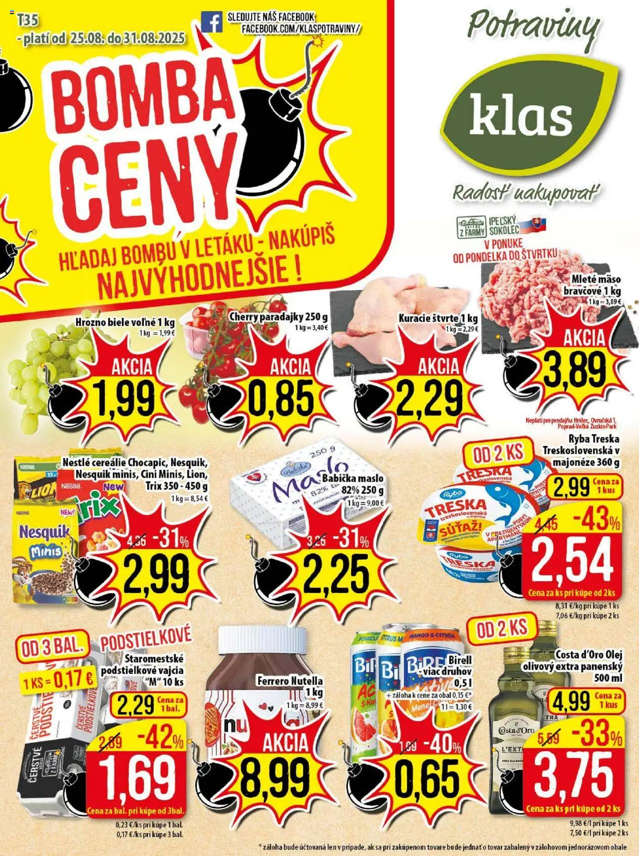 Klas leták │ platný od 25.08.2025 | Strana: 1 | Produkty: Ryba, Cereálie, Mleté mäso, Treska