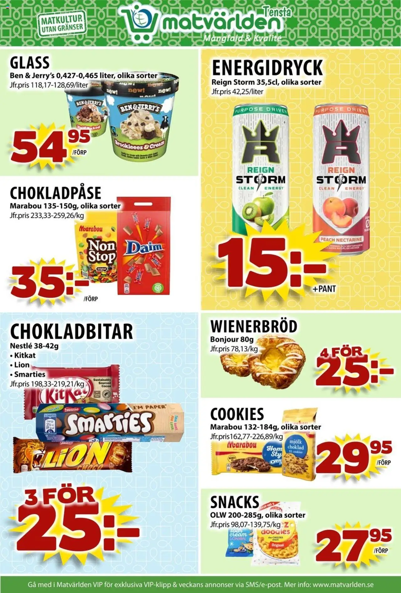 Matvärlden reklamblad aktuell från 13.10.2025 | Sida: 7 | Produkter: Mjölk, Choklad, Energidryck, Glass