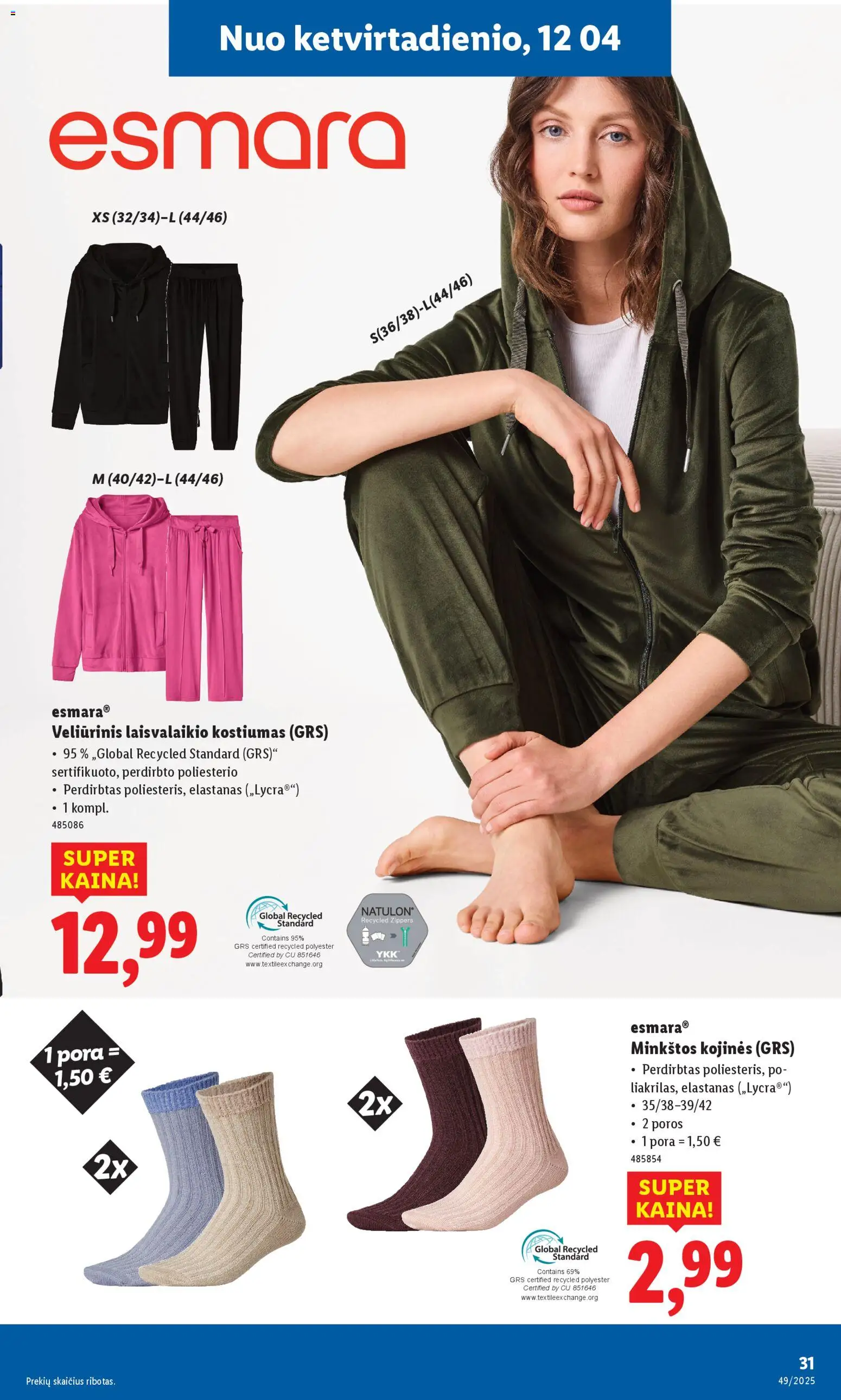 LIDL akcijos nuo 01.12.2025 | Puslapis: 31 | Prekių: Kojinės, Kostiumas