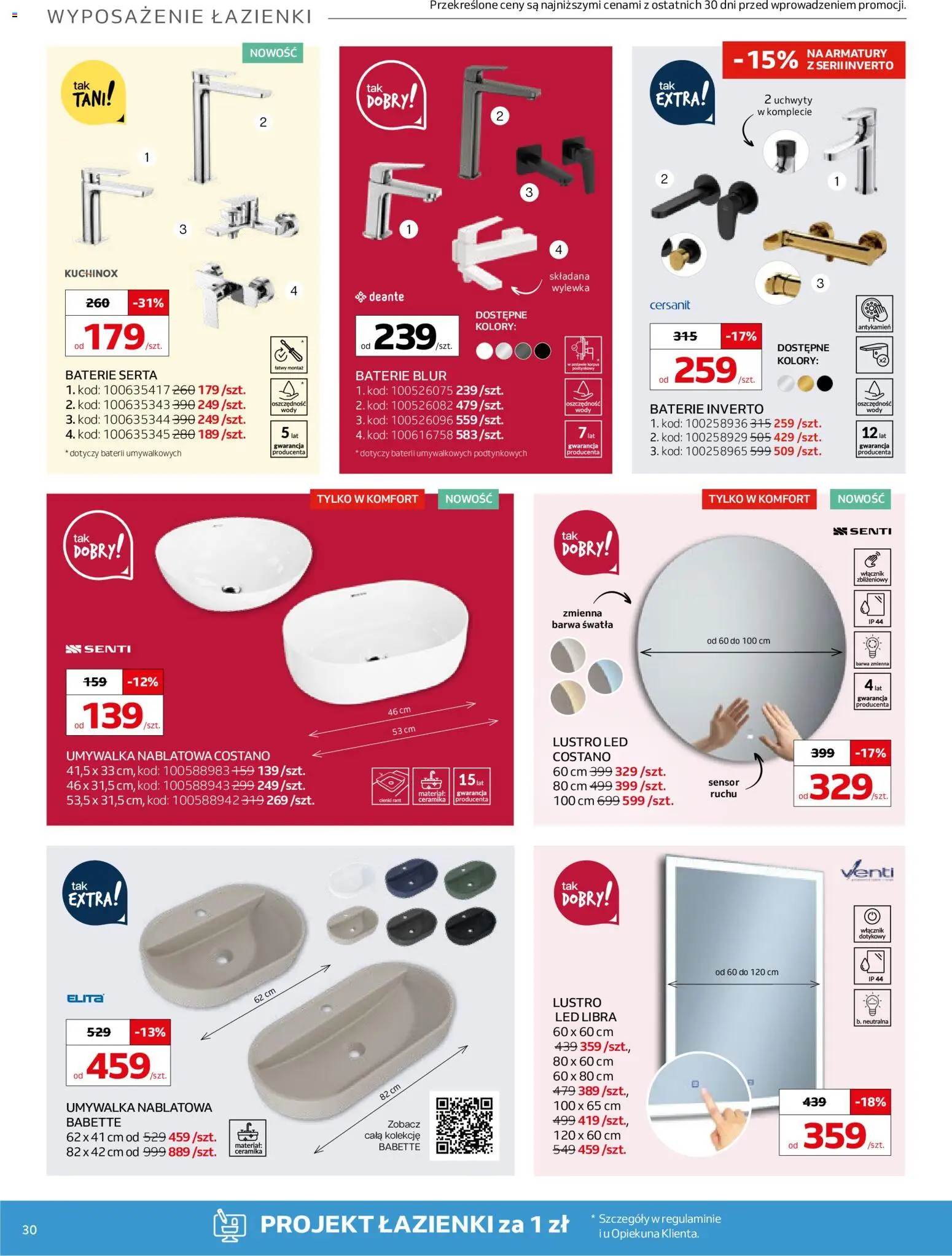Komfort gazetka od 18.03.2026 | Strona: 30 | Produkty: Baterie, Umywalka, Lustro