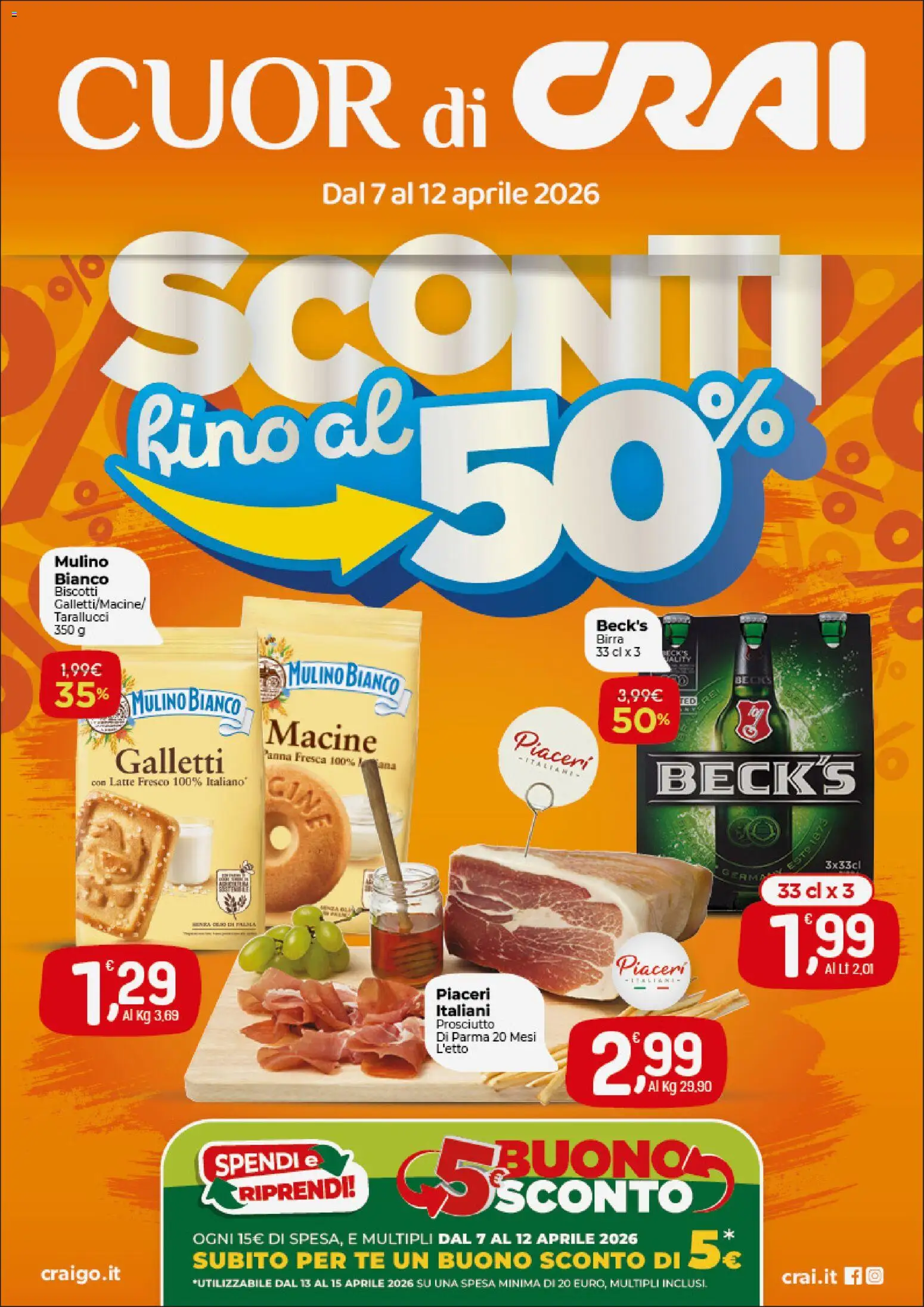 Volantino CRAI del 07.04.2026 | Pagina: 1 | Prodotti: Tè, Biscotti, Latte, Prosciutto