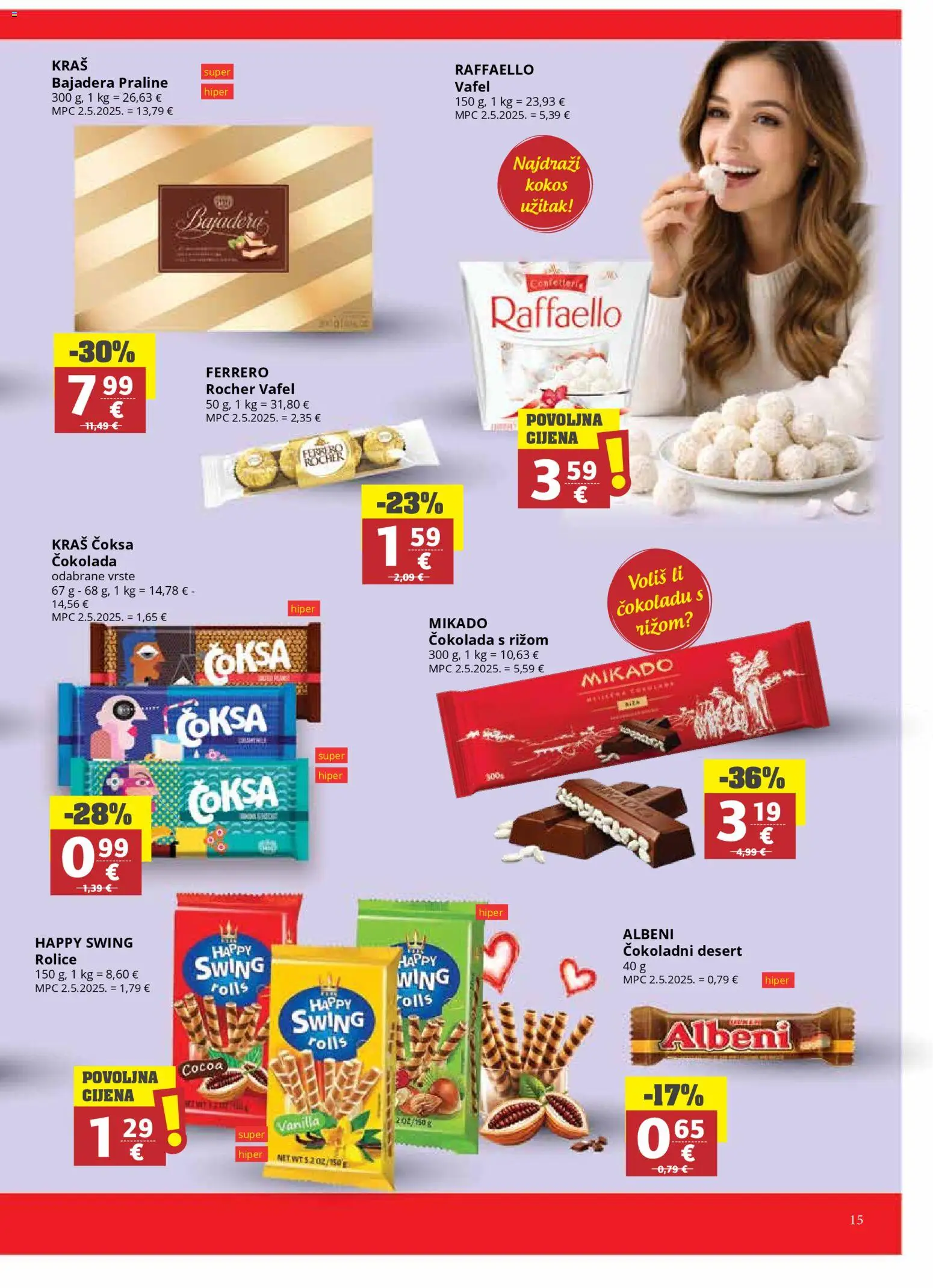 Ribola katalog | vrijedi od 04.02.2026 | Stranica: 15 | Proizvodi: Praline, Čokolada, Ferrero Rocher, Raffaello