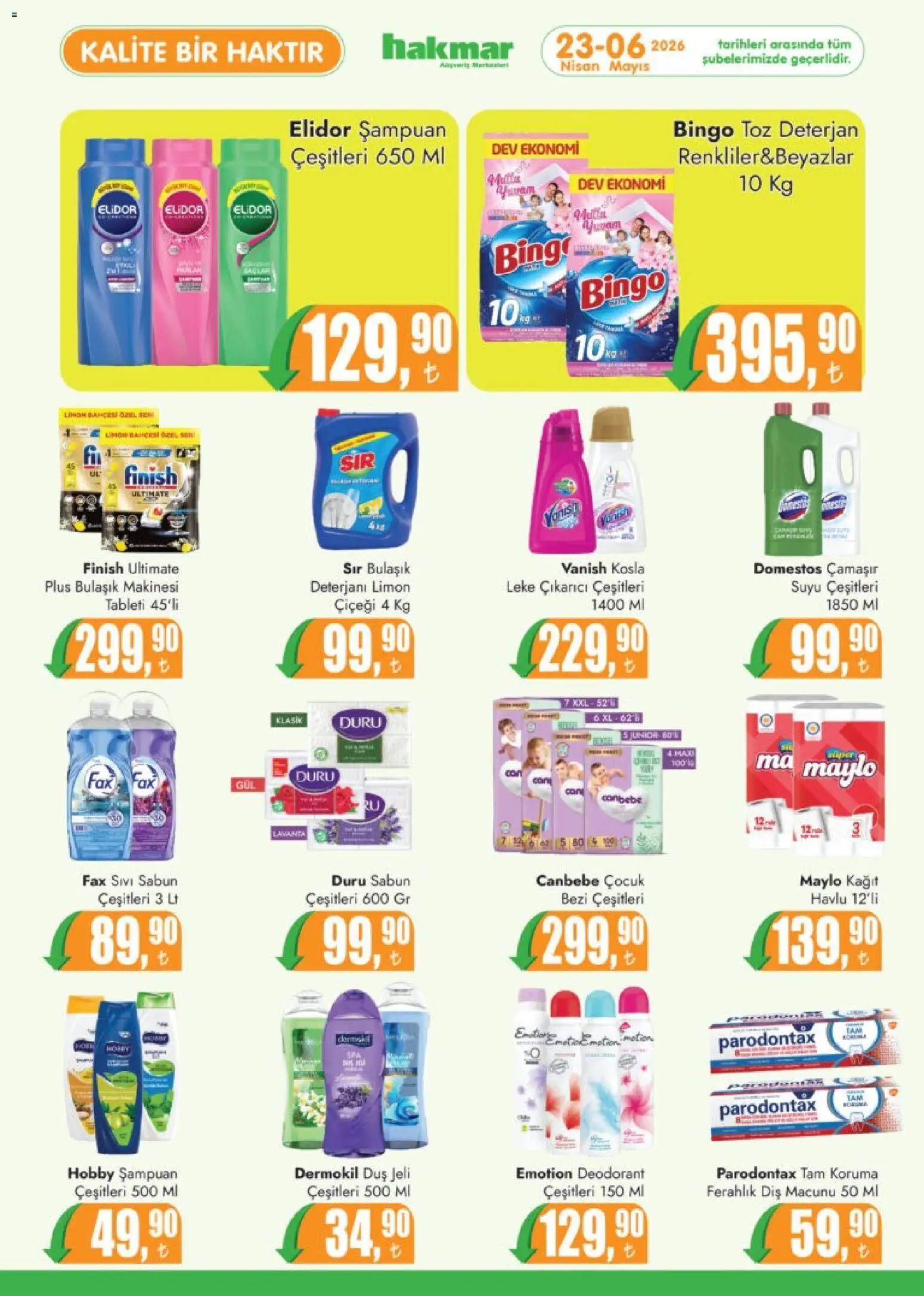 Hakmar Katalog - 23.04.2026 tarihinden itibaren geçerlidir | Sayfa: 7 | Ürünler: Şampuan, Duş jeli, Diş macunu, Deterjan