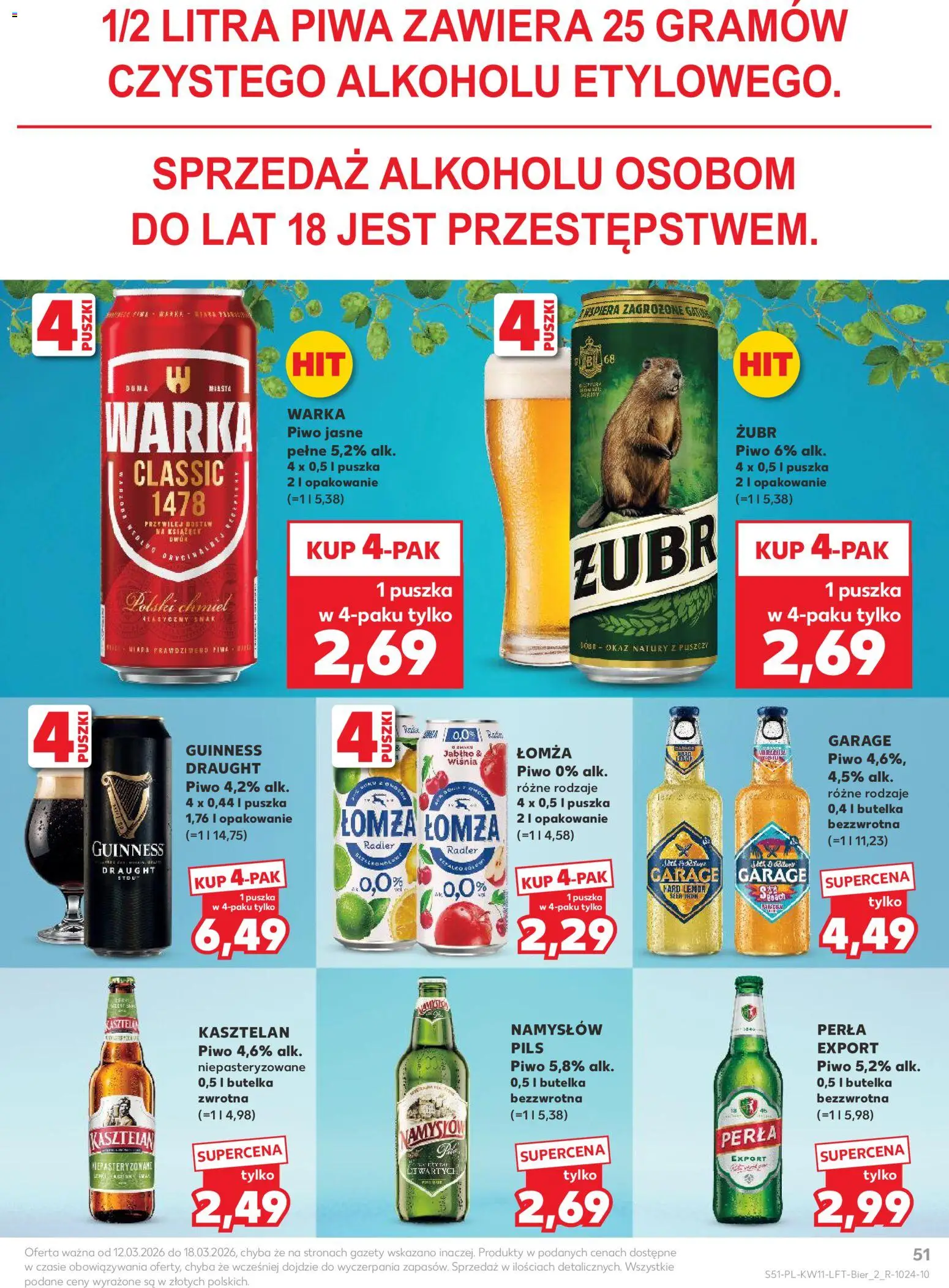 Kaufland gazetka od 12.03.2026 | Strona: 51 | Produkty: Guinness, Warka, Piwo