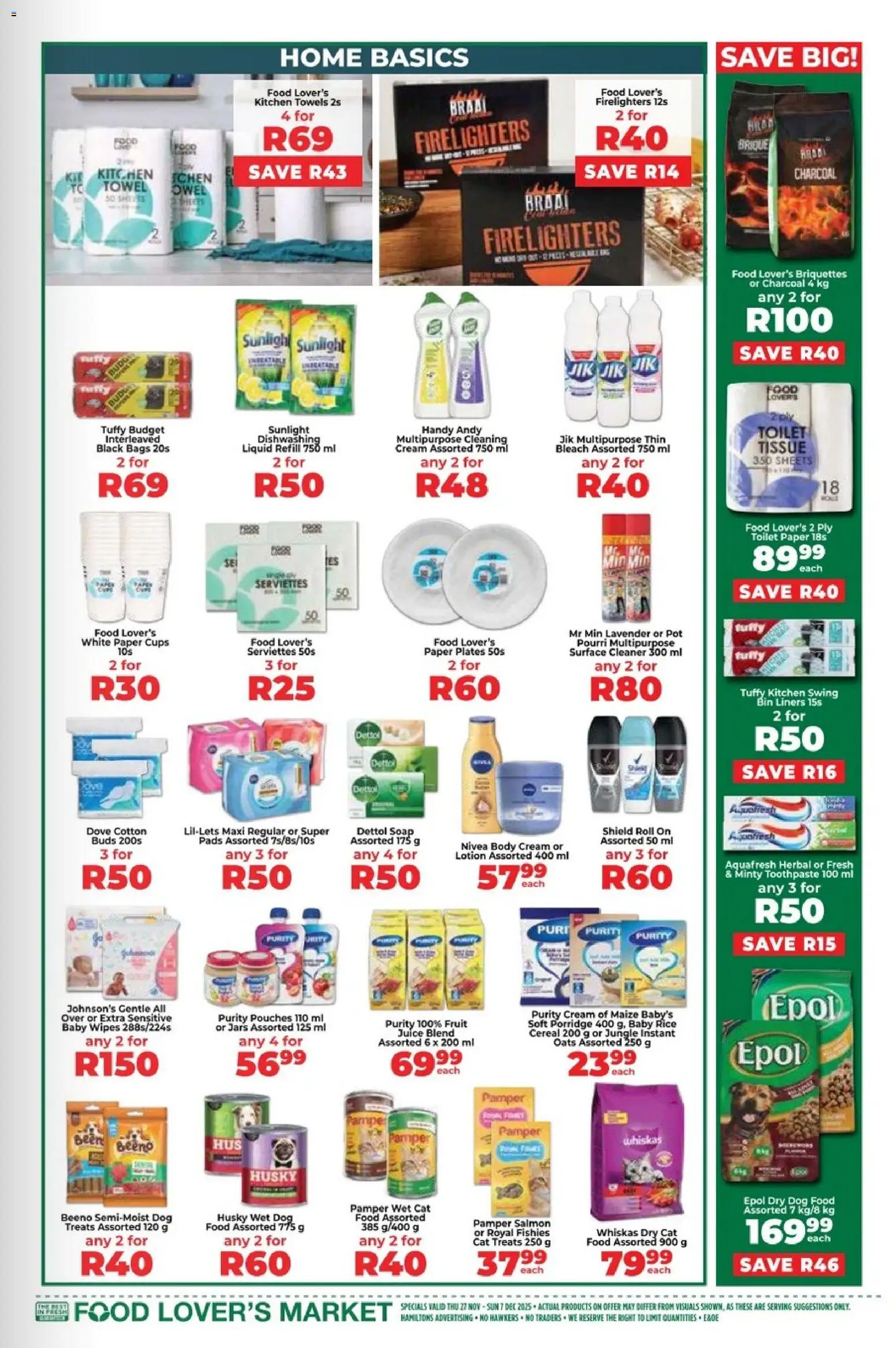 New Food Lover's Market catalogue – valid from 27.11.2025 | Page: 15 | Products: Surface cleaner, Bleach, Oats, Toilet paper
