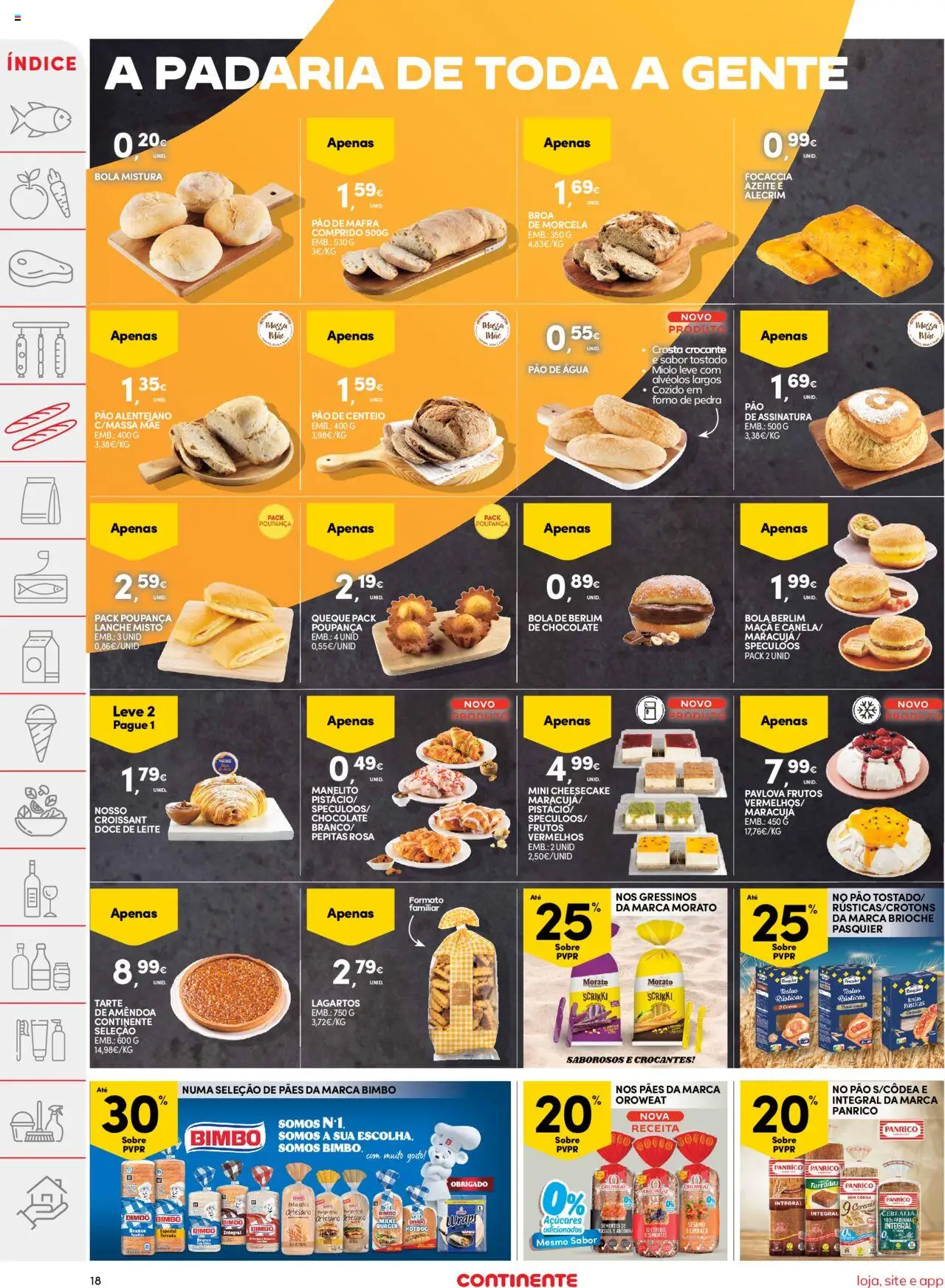 Continente folheto │ válido de 22.07.2025 | Página: 18 | Produtos: Padaria, Pão, Chocolate, Massa