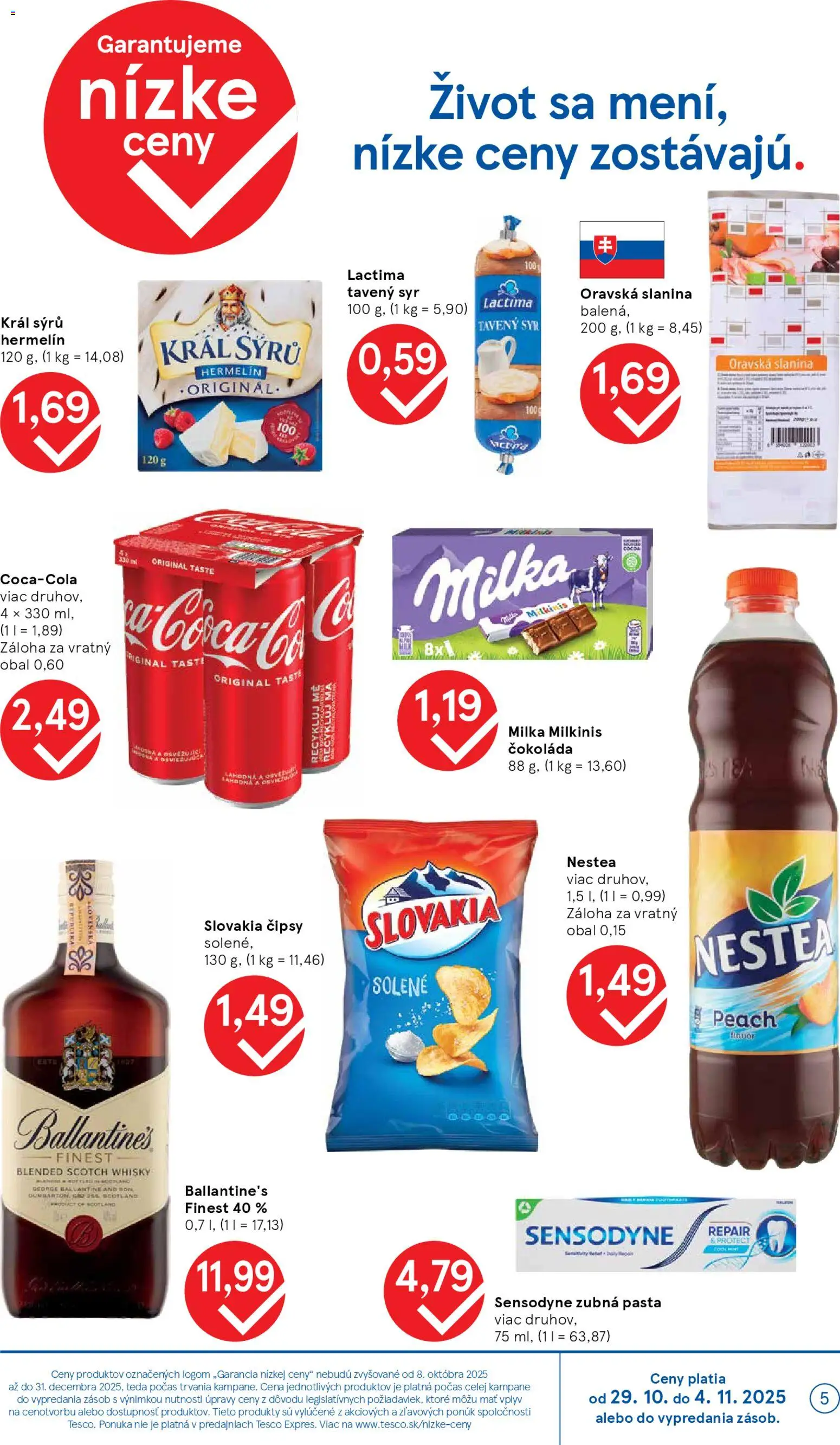 Nové Tesco akcie – leták je platný od 29.10.2025 | Strana: 5 | Produkty: Syr, Slanina, Zubná pasta, Whisky