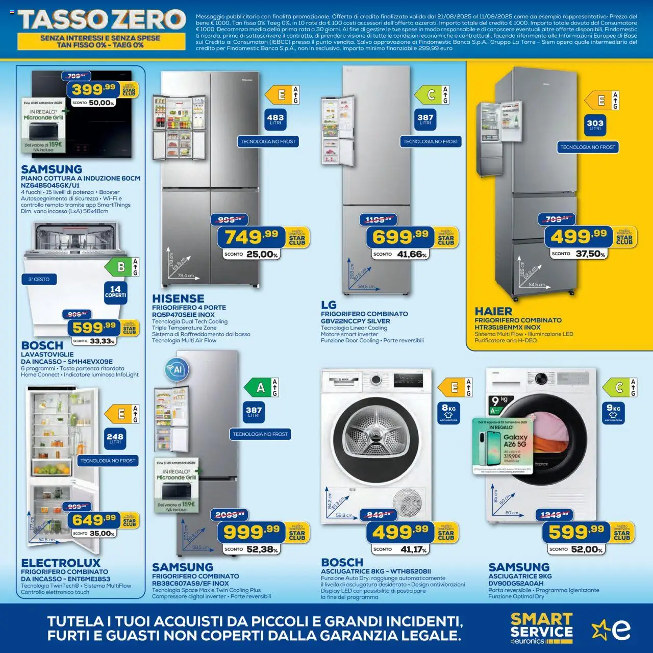 Volantino Euronics del 21.08.2025 | Pagina: 11 | Prodotti: Lavastoviglie da incasso, Lavastoviglie, Frigorifero combinato, Samsung