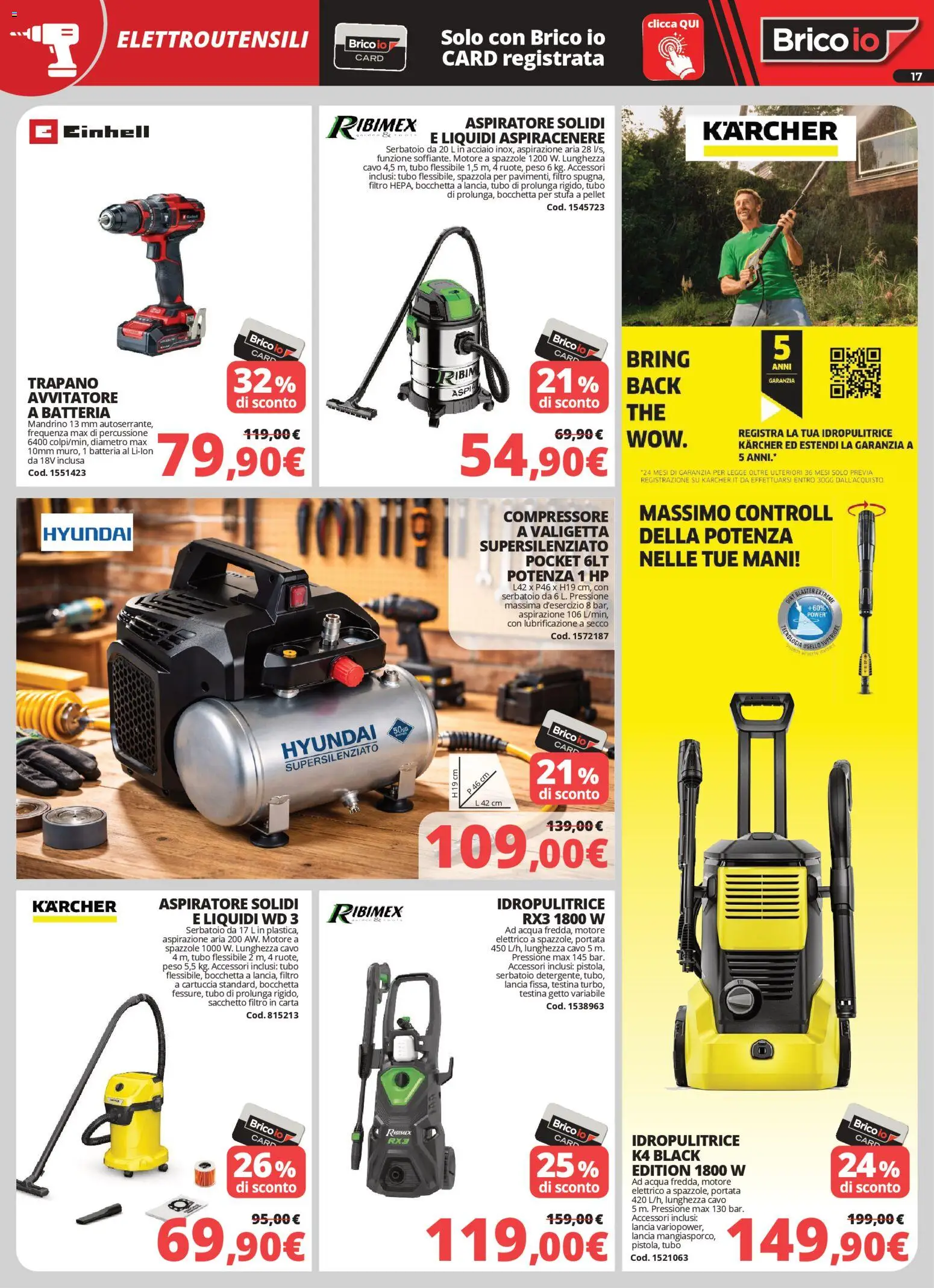 Volantino Brico io del 05.03.2026 | Pagina: 17 | Prodotti: Pellet, Stufa a pellet, Compressore, Acqua