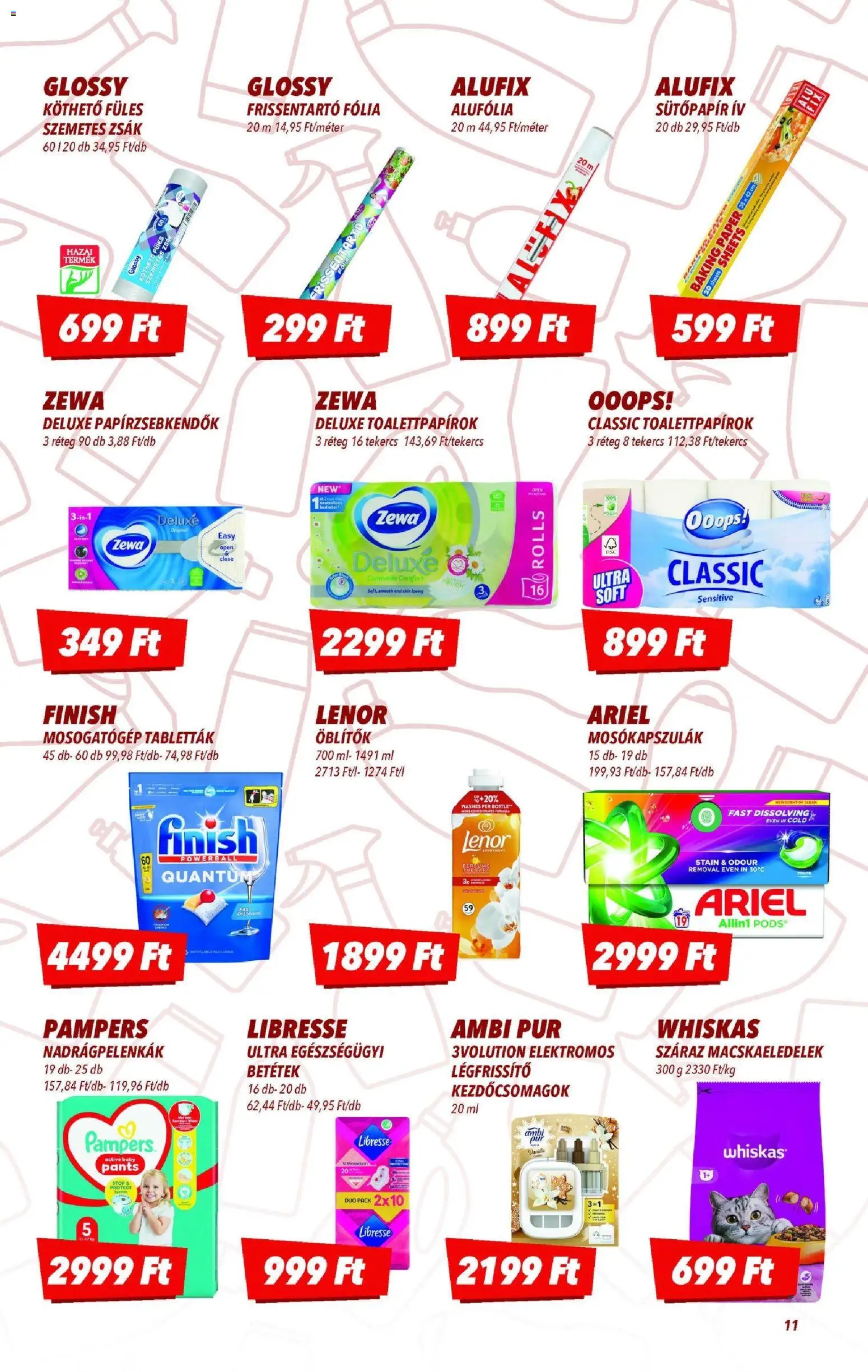 CBA akciós ujság - amely érvényes a következő dátumtól: 13.11.2025 | Oldal: 11 | Termékek: Pampers, Mosogatógép, Whiskas, Légfrissítő