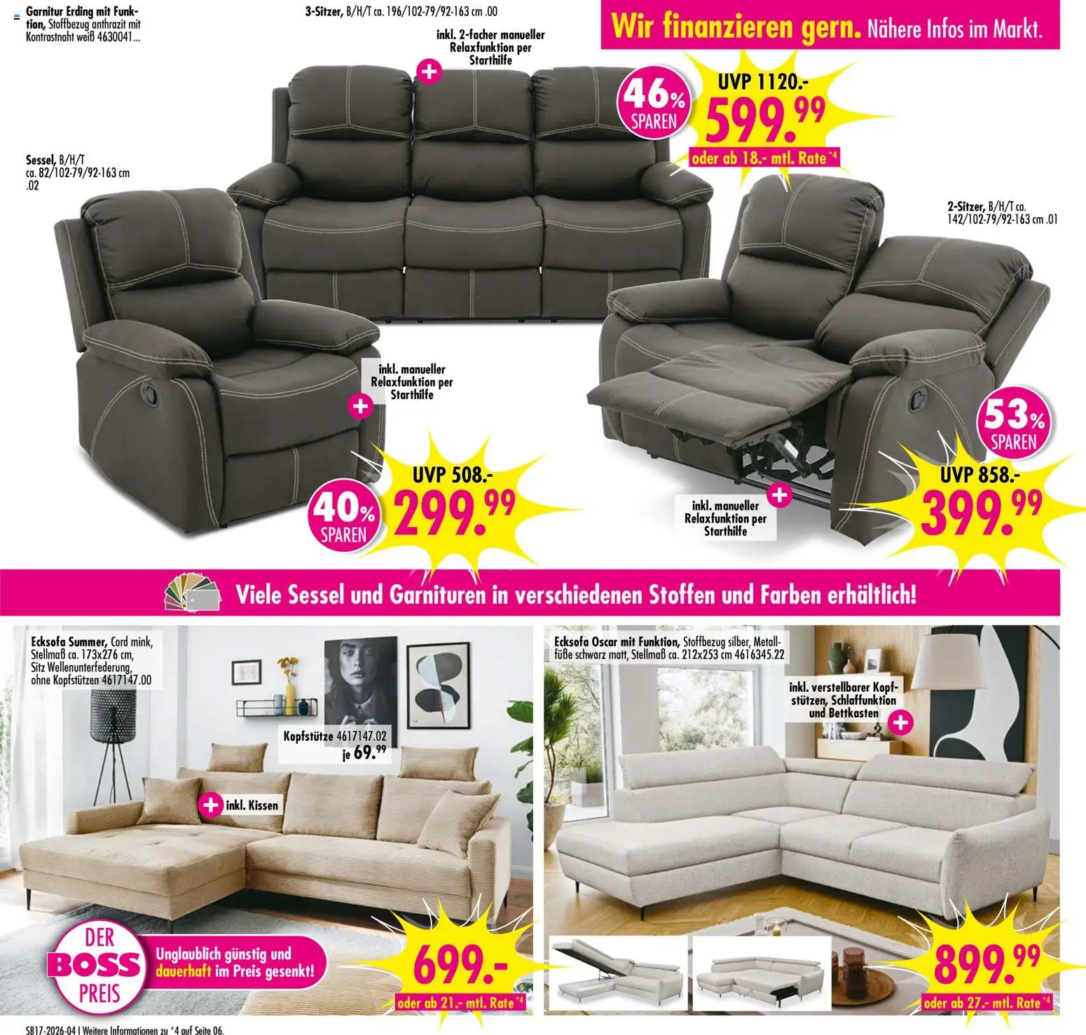 SB Möbel Boss Prospekt 	 – gültig ab 18.04.2026 | Seite: 4 | Produkte: Ecksofa, Kissen, Sessel