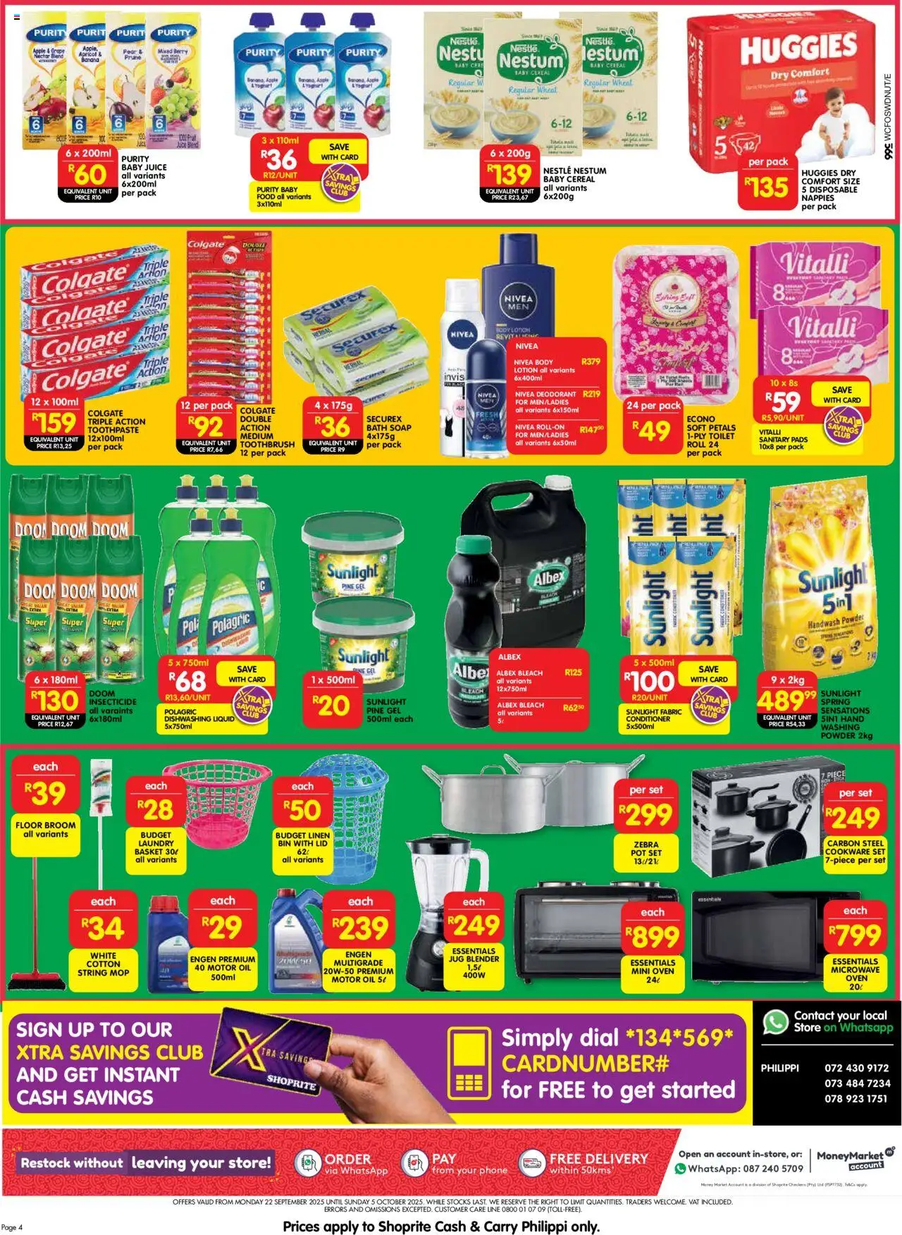 New Shoprite catalogue – valid from 22.09.2025 | Page: 4 | Products: Pads, Blender, Oil, Juice
