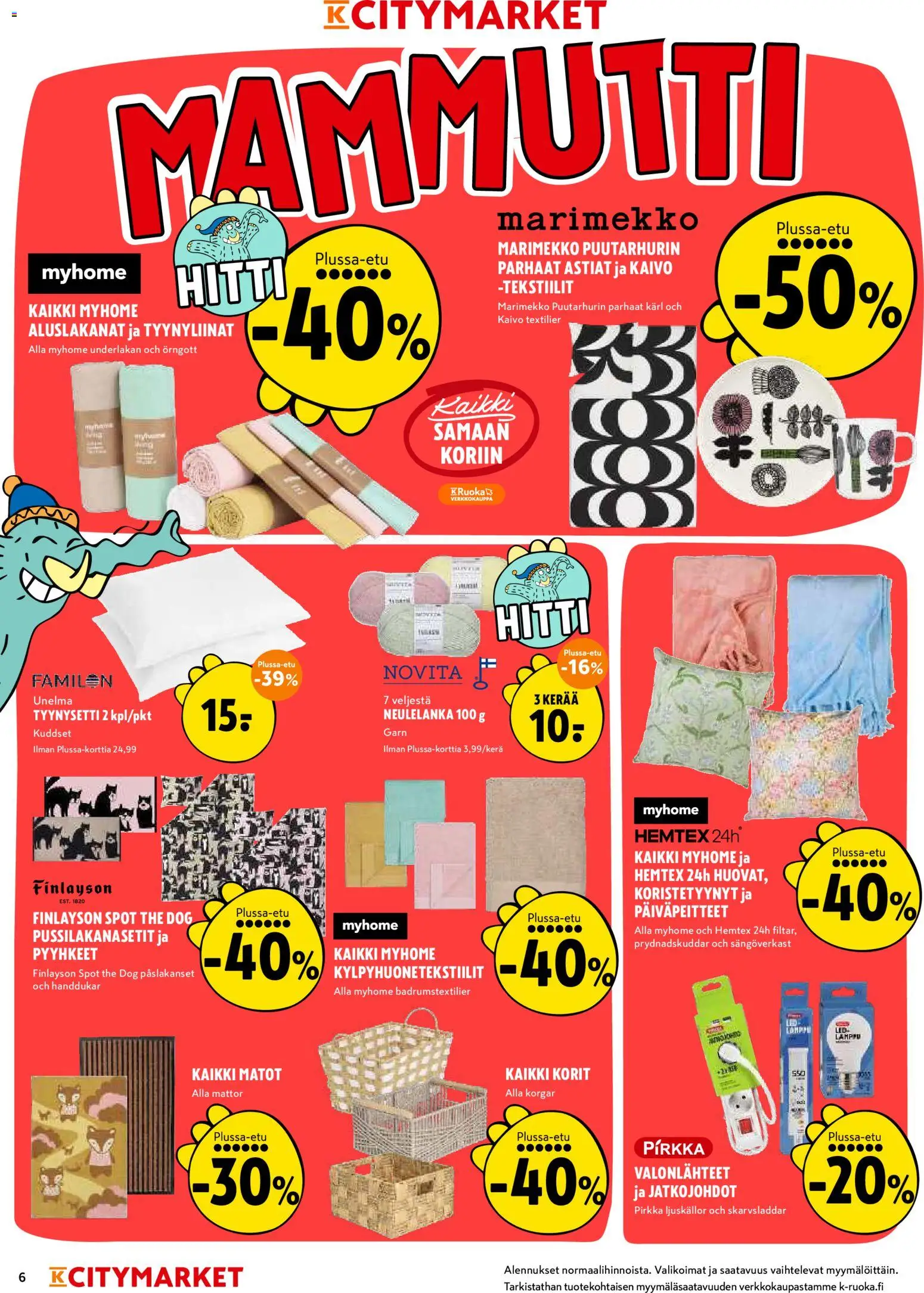 K-Citymarket tarjoukset – voimassa 12.03.2026 alkaen | Sivu: 6 | Tuotteet: Tyynysetti, Pyyhkeet, Matot