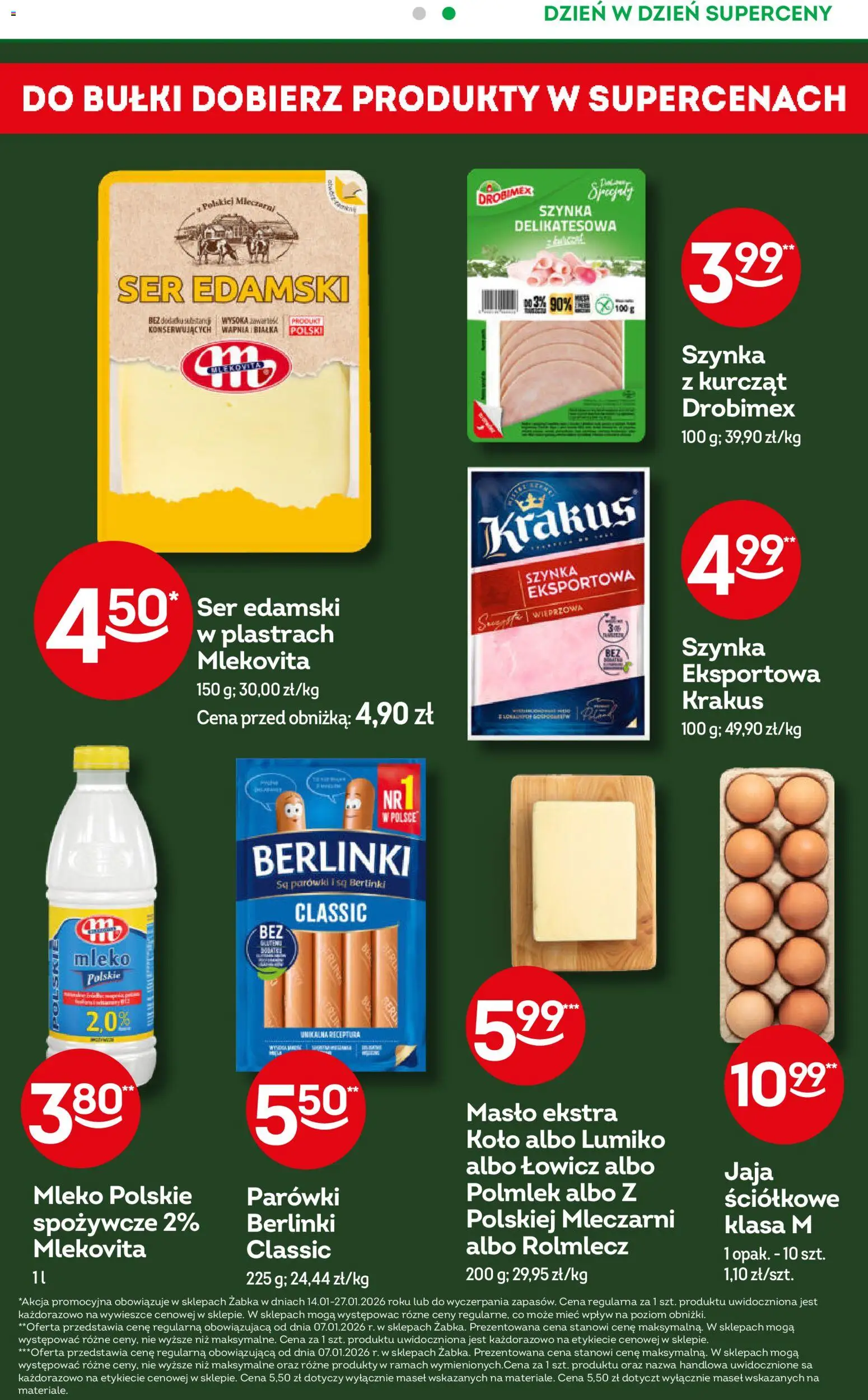 Żabka Gazetka - Codzienne produkty od 14.01.2026 | Strona: 5 | Produkty: Parówki, Szynka, Mleko, Ser edamski