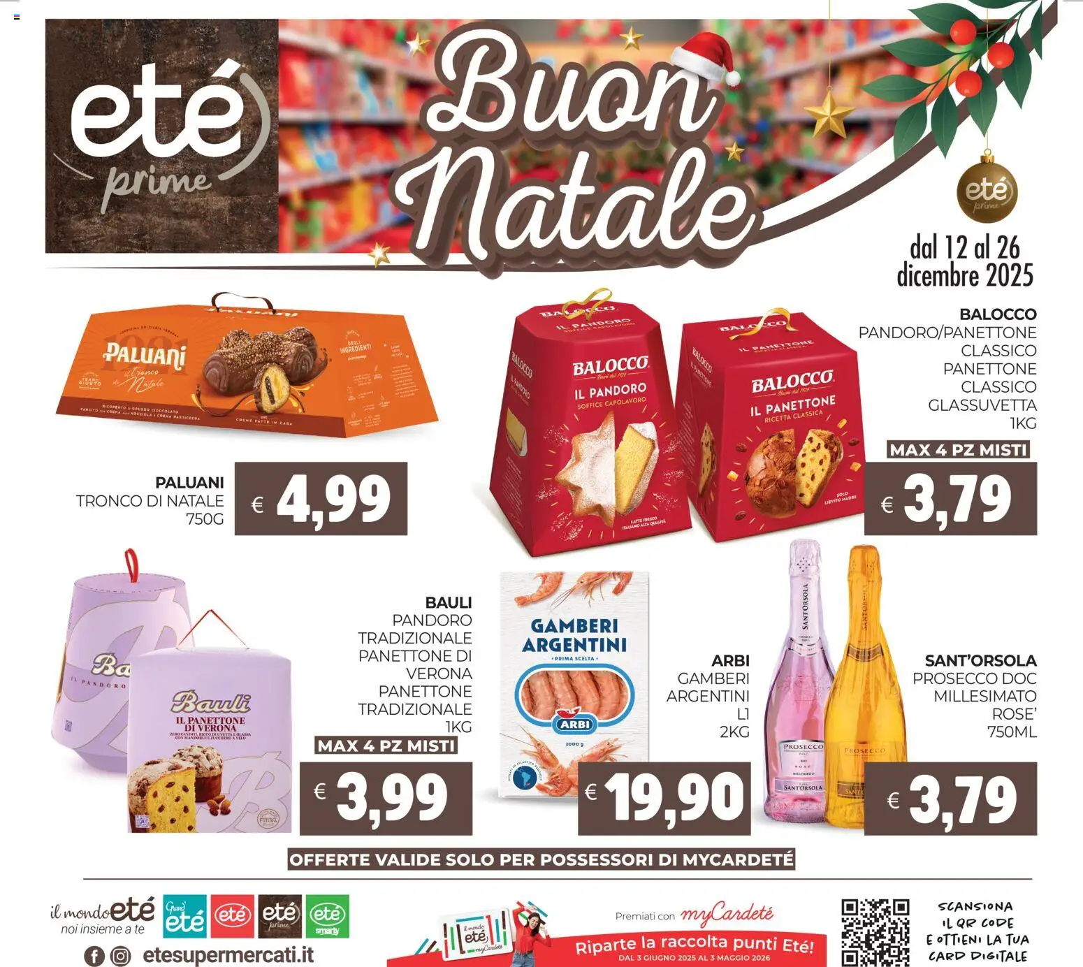 Volantino Eté del 12.12.2025 | Pagina: 1 | Prodotti: Cioccolato, Gamberi, Pandoro, Panettone