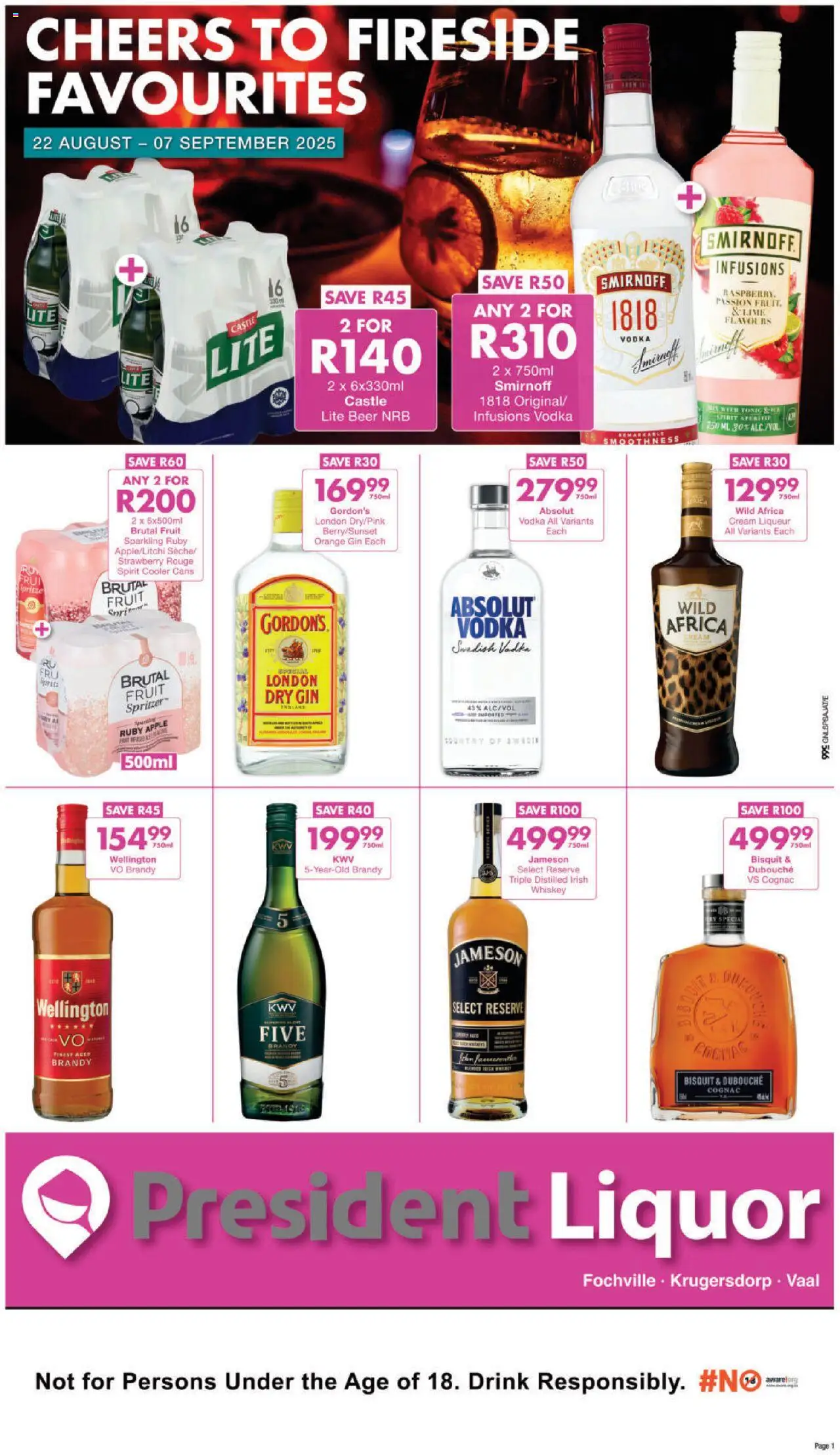 President Hyper - Liquor Specials │ valid from 22.08.2025 | Page: 1 | Products: Brandy, Cooler, Fruit, Ensalada de quino