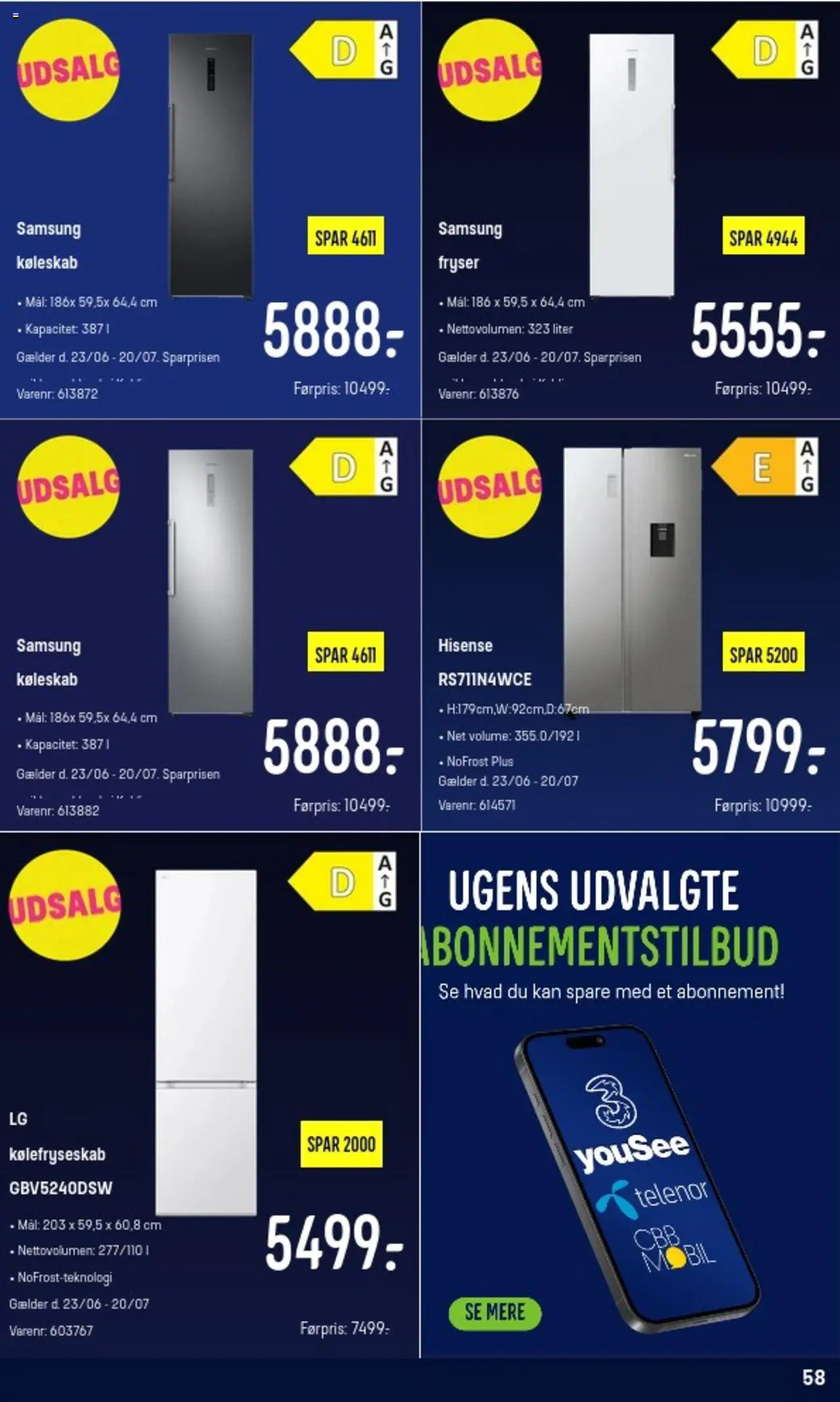 Elgiganten Tilbudsavis gyldig fra 23.06.2025 | Side: 58 | Produkter: Køleskab