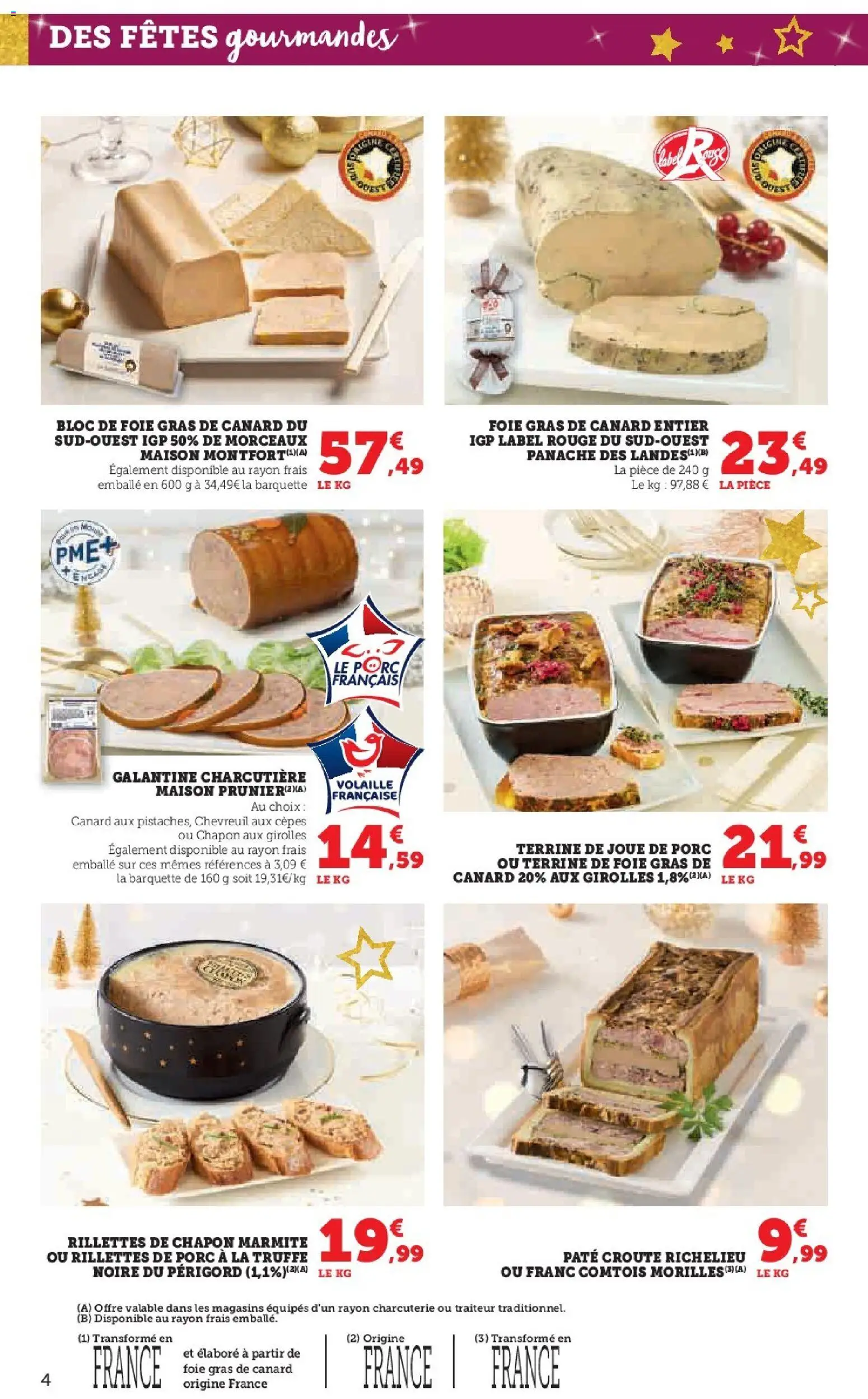 {H1} | Page: 4 | Produits: Foie Gras de Canard, Volaille, Joue de porc, Bloc de foie gras