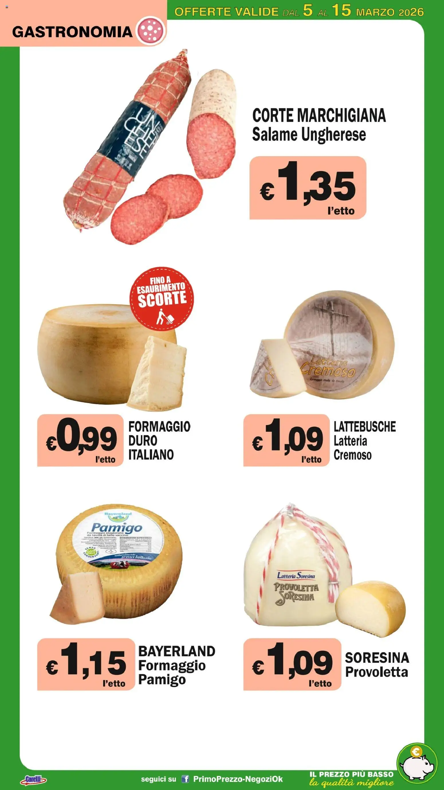 Volantino Primo Prezzo del 05.03.2026 | Pagina: 38 | Prodotti: Salame, Latte, Formaggio