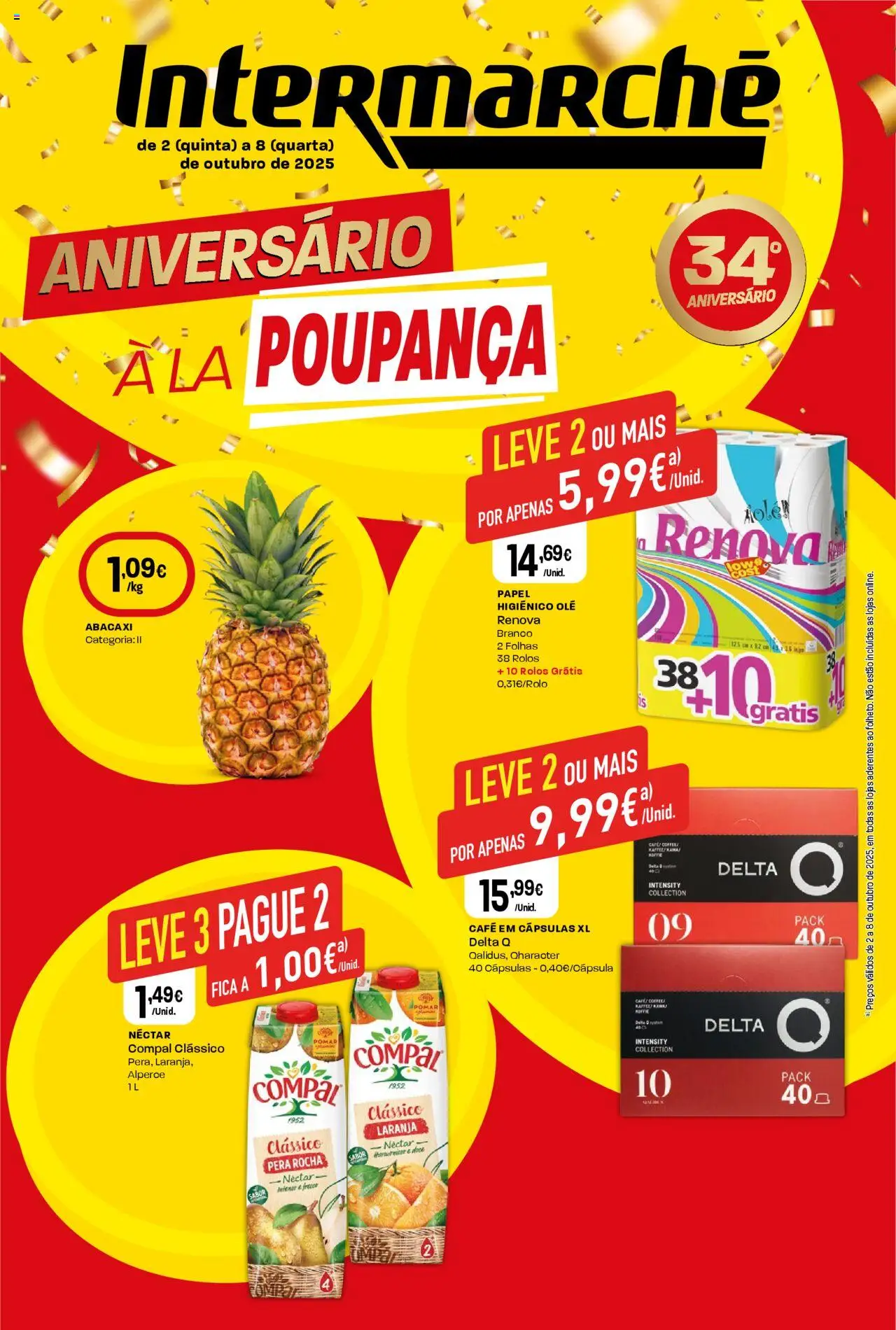 Intermarché Folheto Mini │ válido de 02.10.2025 | Página: 1 | Produtos: Papel higiénico, Delta q, Café, Abacaxi