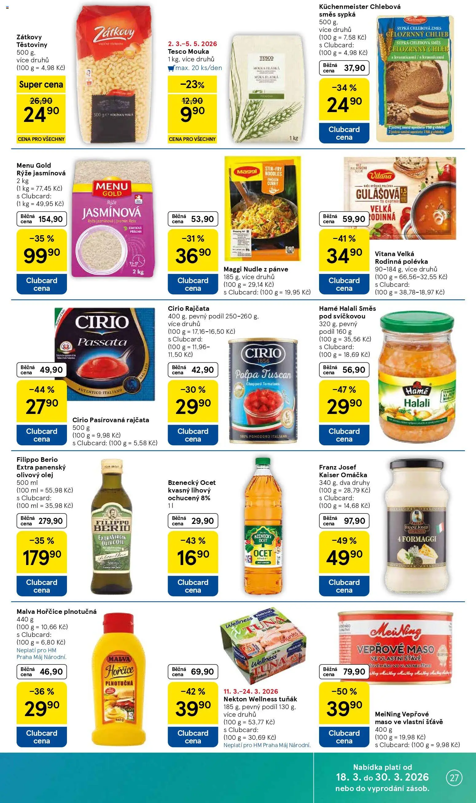 Tesco leták - Hypermarket od 18.03.2026 | Strana: 27 | Produkty: Olej, Rýže, Těstoviny, Passata