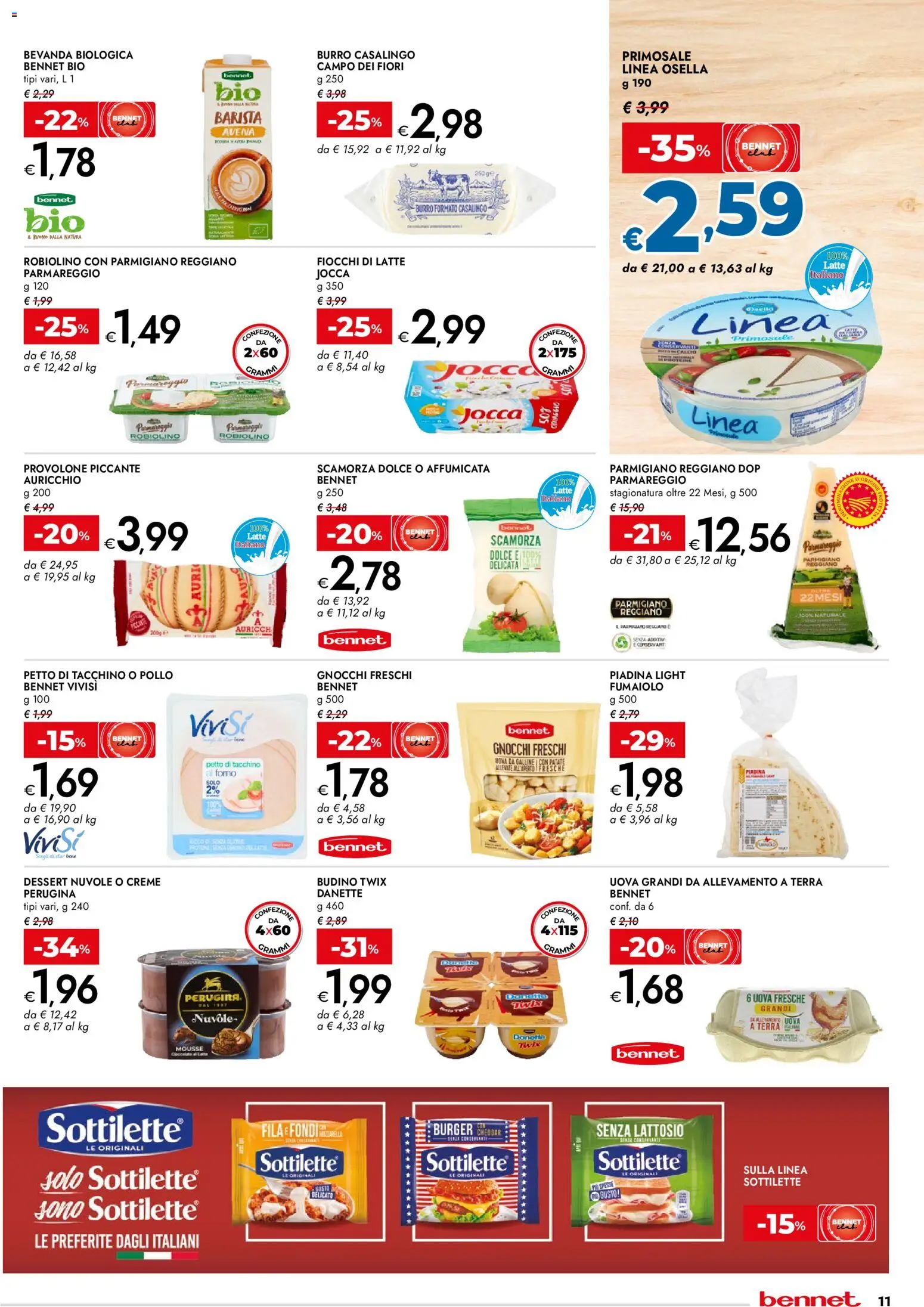 Volantino bennet del 02.01.2026 | Pagina: 11 | Prodotti: Fiocchi di latte, Tacchino, Parmigiano reggiano, Gnocchi