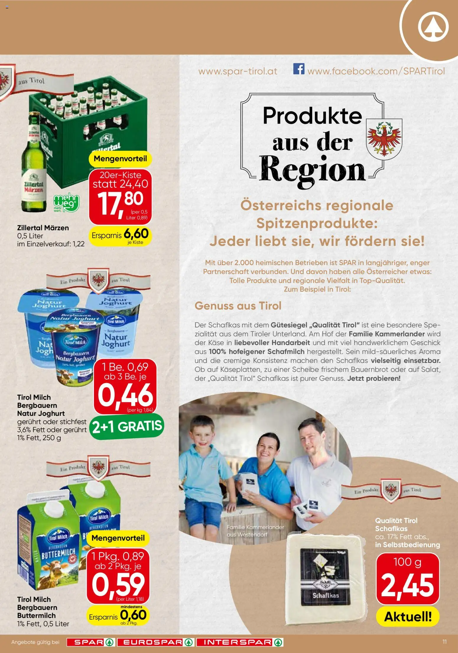 Spar Flugblatt - Tirol gültig ab 09.04.2026 | Seite: 11 | Produkte: Milch, Käse, Joghurt