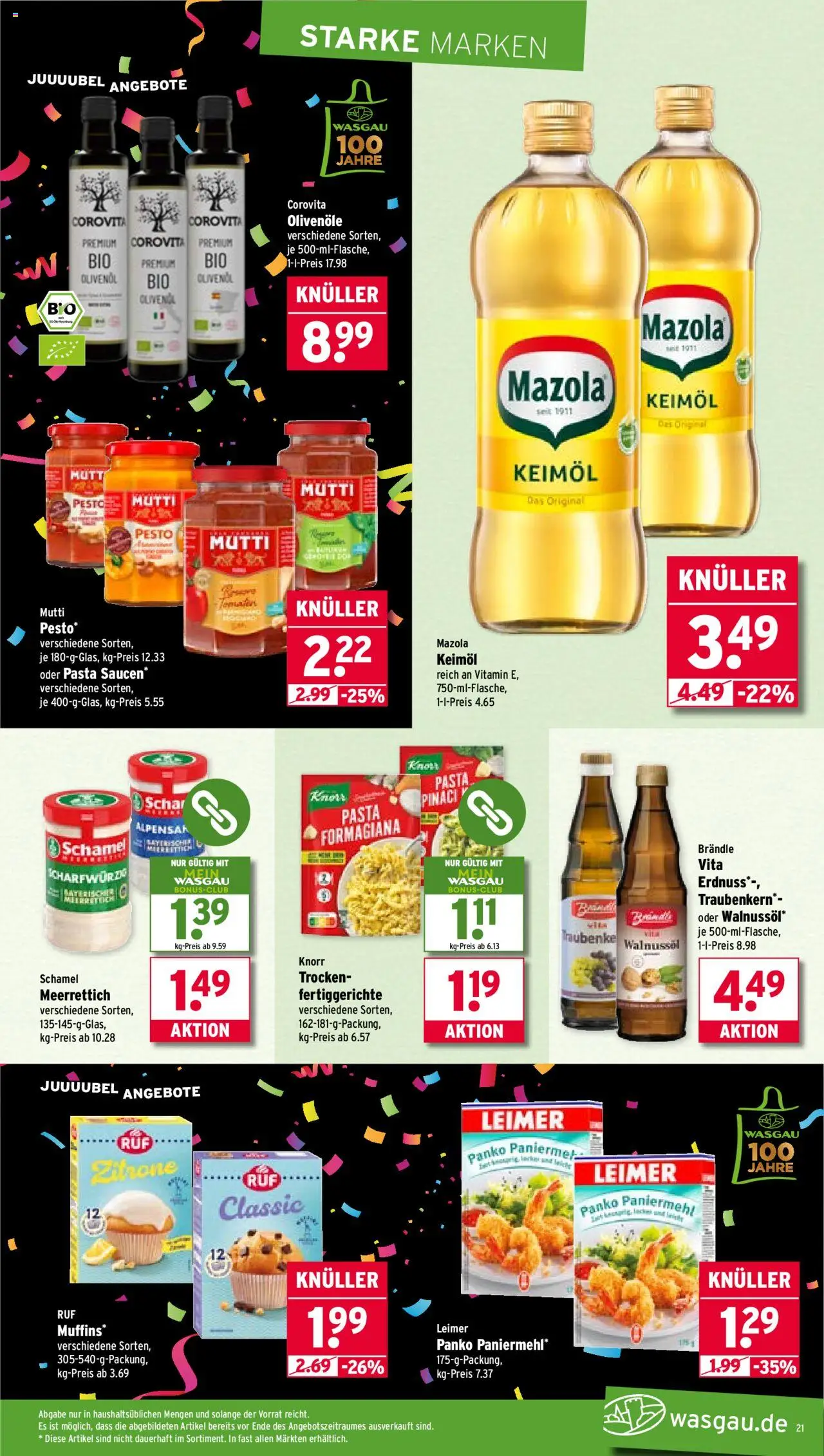 Wasgau Prospekt 	 – gültig ab 08.09.2025 | Seite: 21 | Produkte: Olivenol, Knorr, Fertiggerichte, Zitrone