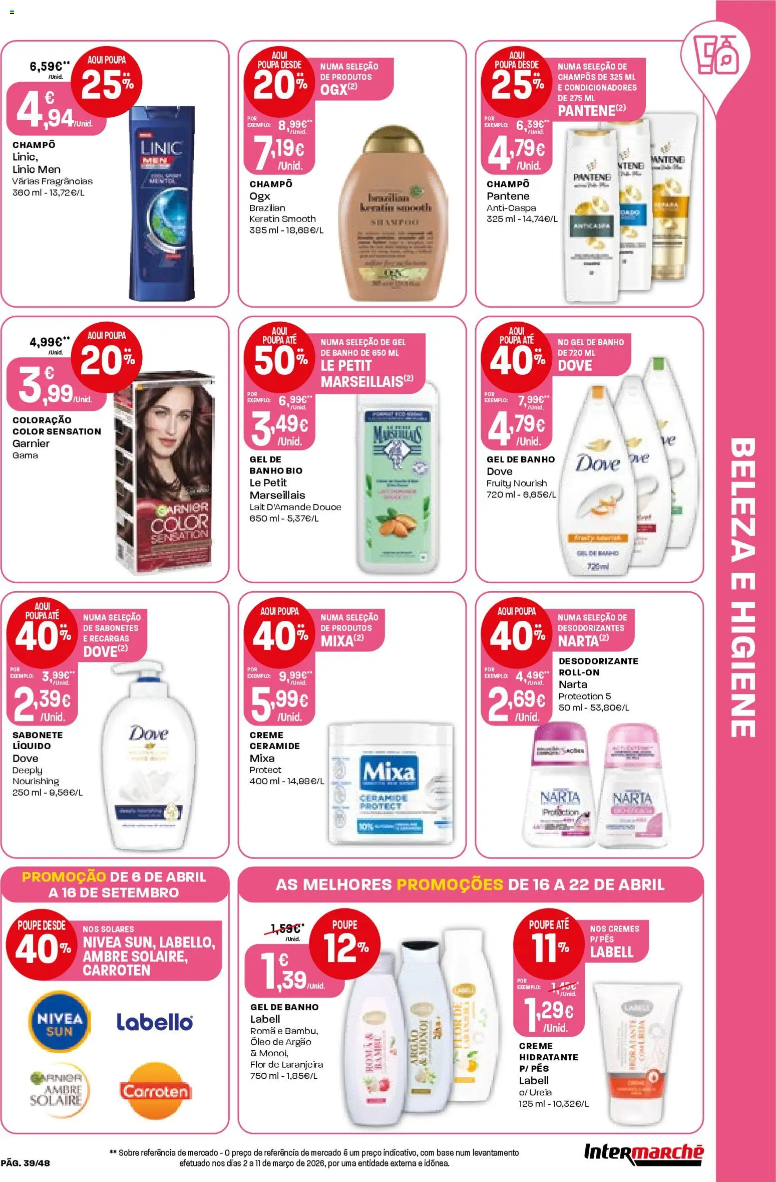 Intermarché folheto │ válido de 16.04.2026 | Página: 39 | Produtos: Gel de banho, Desodorizante, Óleo, Creme
