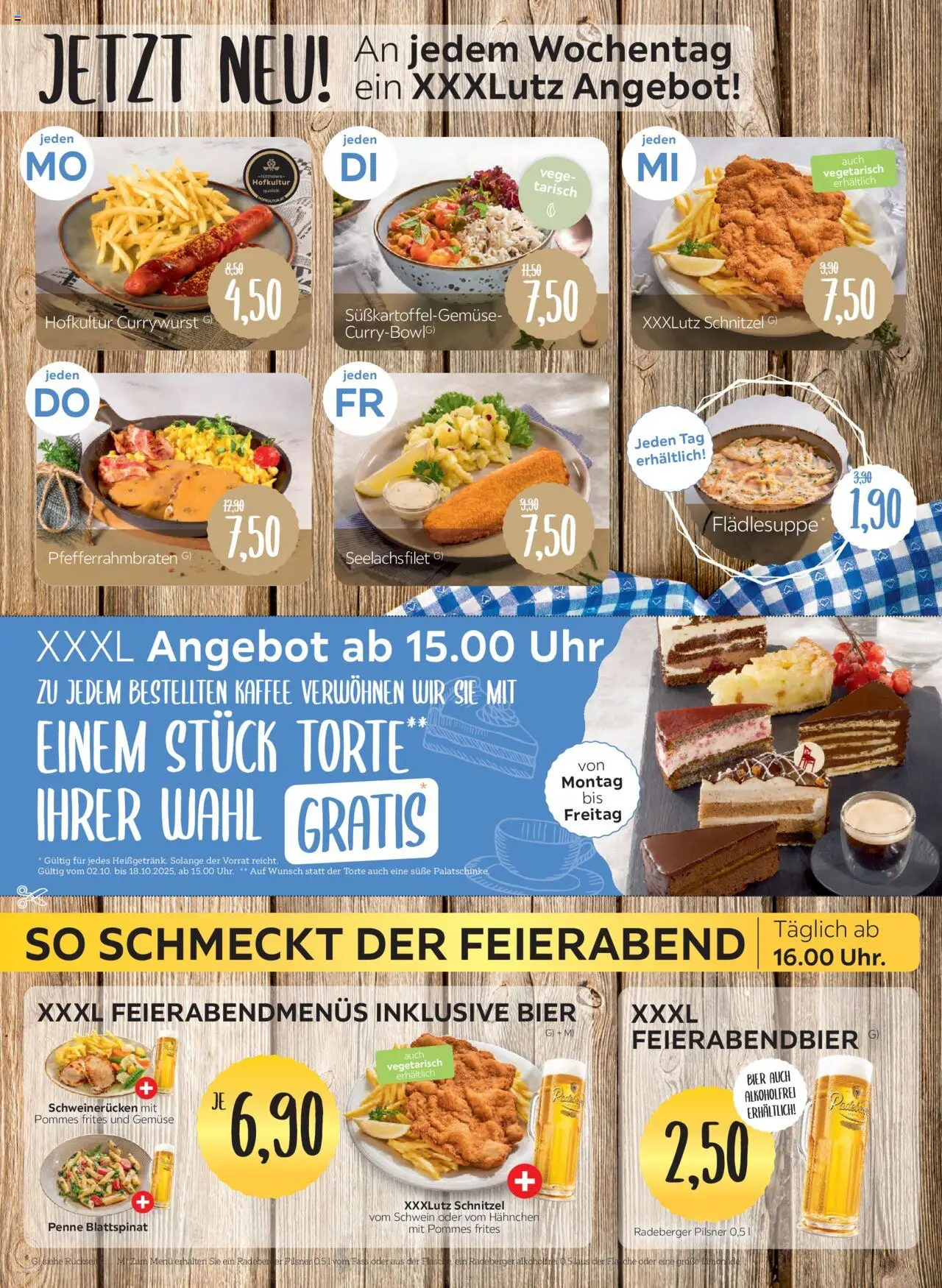 XXXL Lutz Restaurantgutscheine – gültig ab 02.10.2025 | Seite: 2 | Produkte: Bier, Schnitzel, Gemüse, Uhr