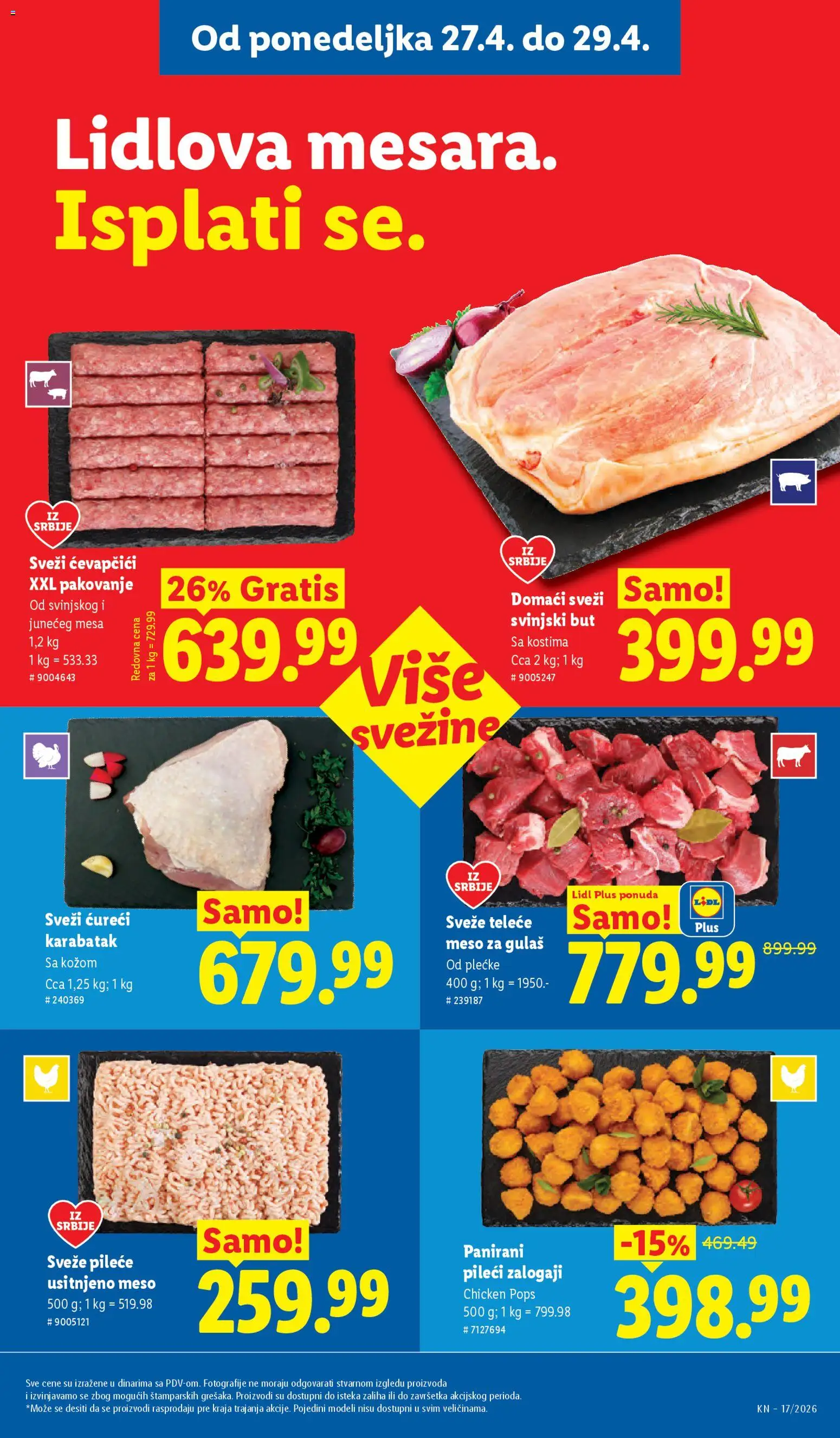 Lidl katalog - važi od 23.04.2026 | Strana: 95 | Proizvode: Chicken nuggets, Pakovanje, Svinjski but, Meso za gulaš