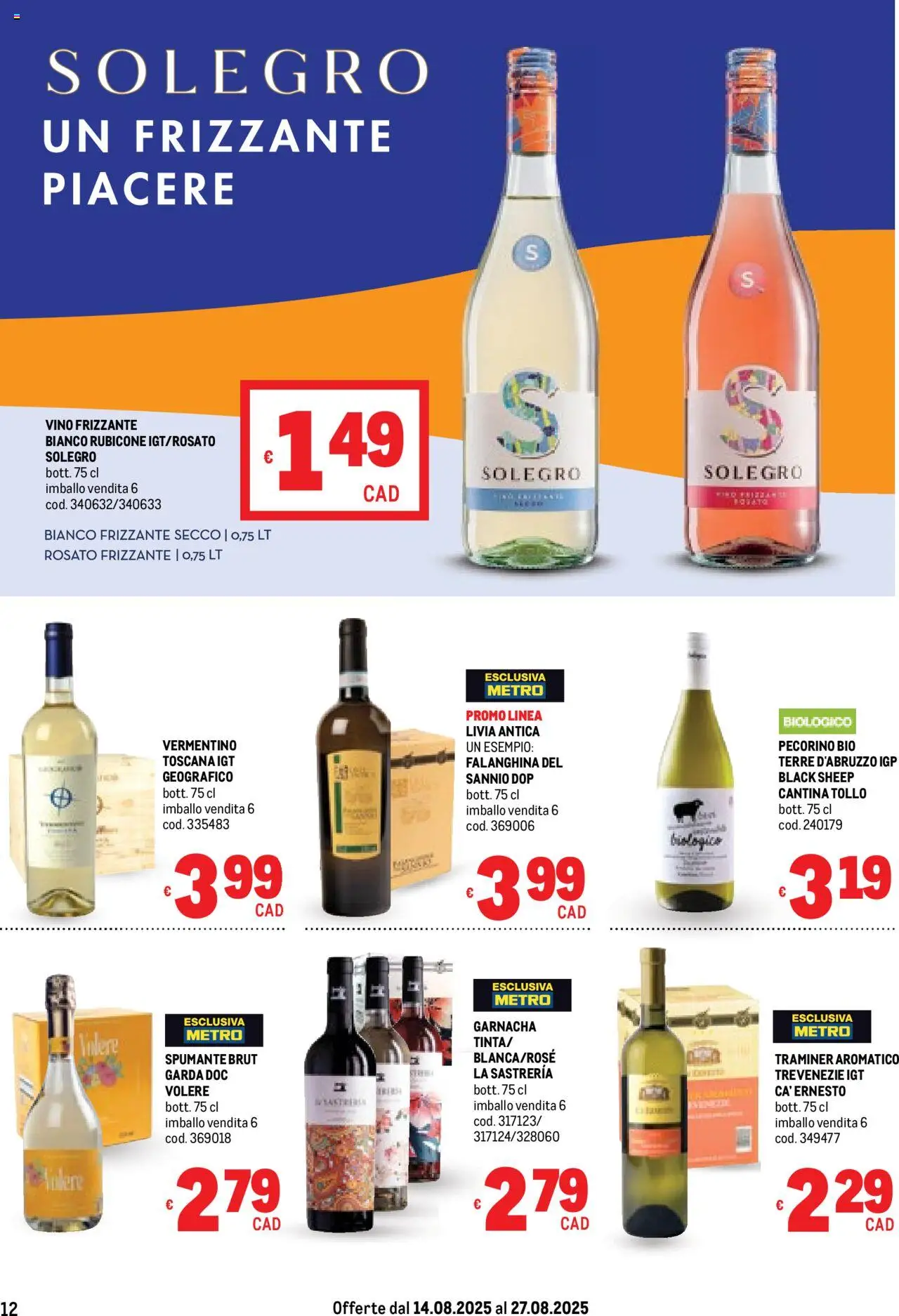 Volantino Metro del 14.08.2025 | Pagina: 12 | Prodotti: Vino, Spumante, Metro, Pecorino