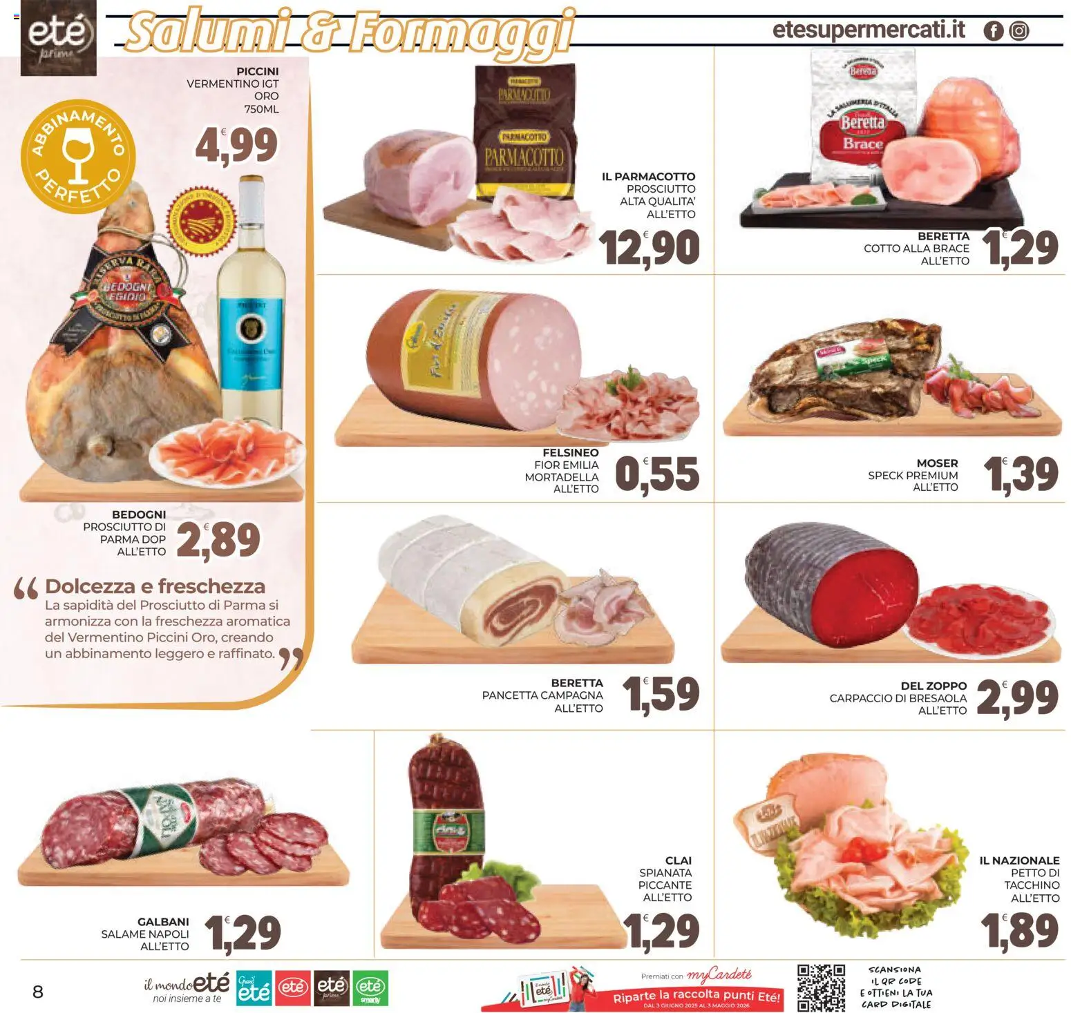 Volantino Eté del 07.04.2026 | Pagina: 8 | Prodotti: Speck, Pancetta, Tacchino, Mortadella