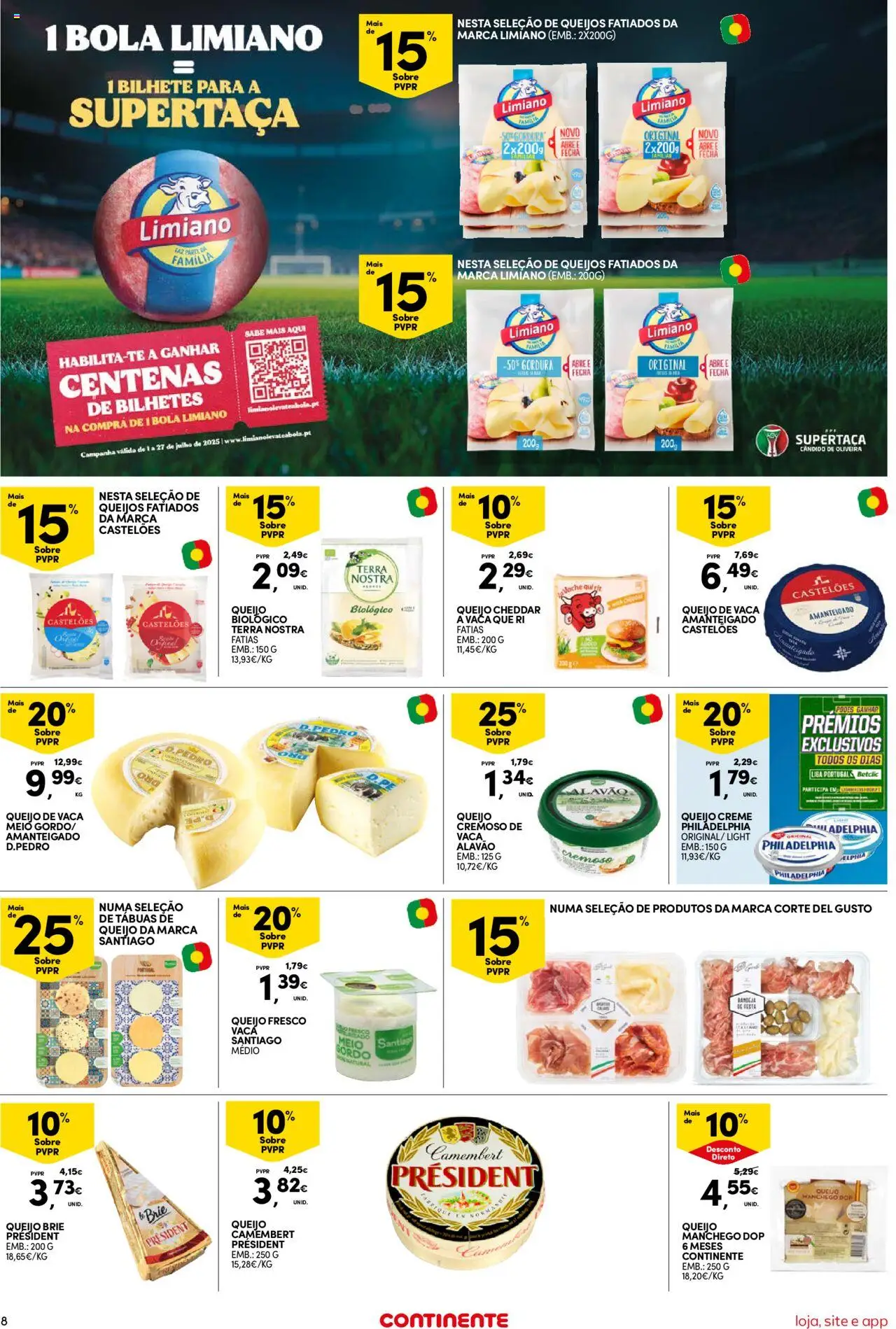 Continente Semanal Continente Bom Dia │ válido de 15.07.2025 | Página: 8 | Produtos: Queijo creme, Cream cheese, Cheddar, Creme
