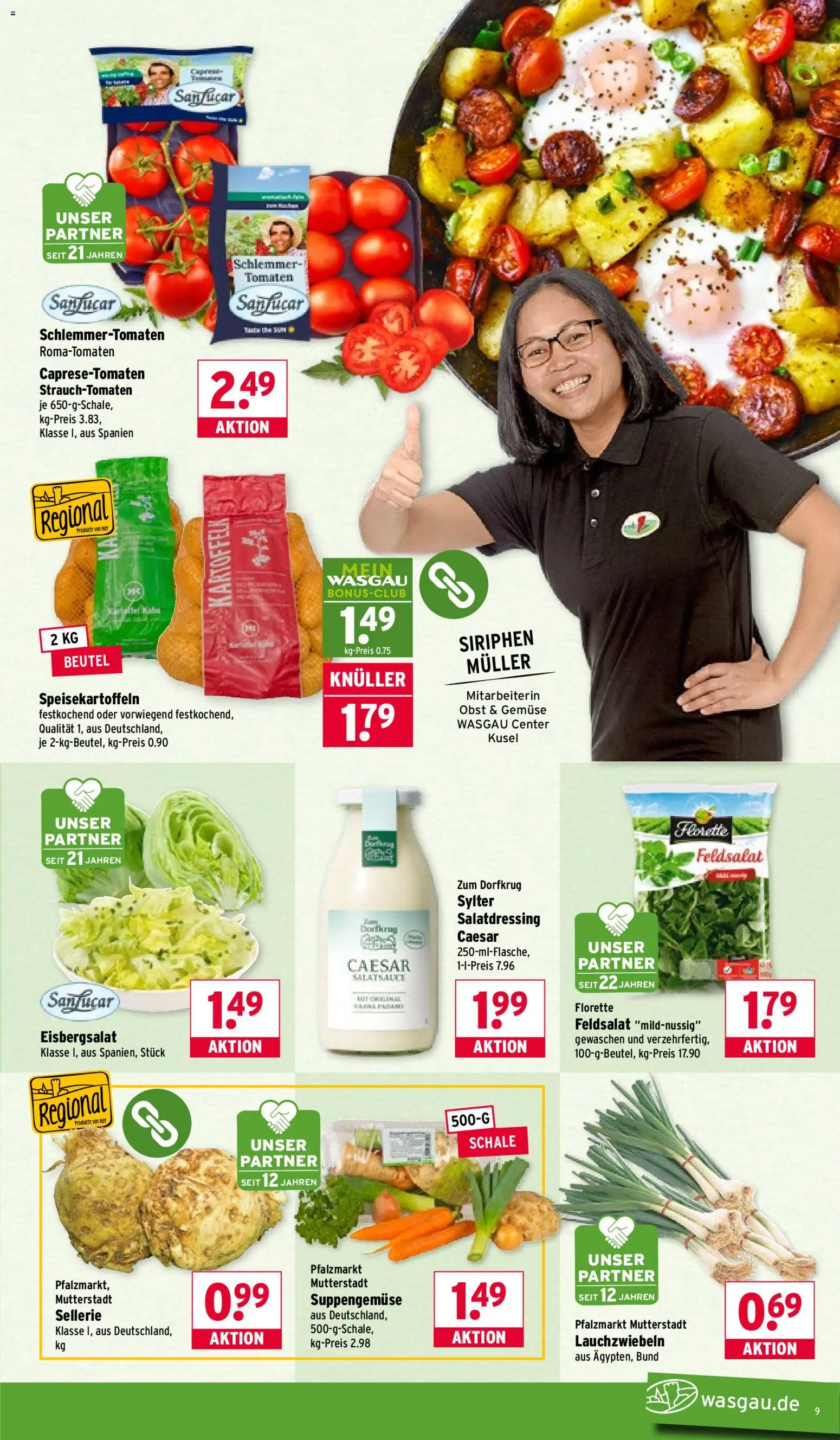 Wasgau Prospekt 	 – gültig ab 02.02.2026 | Seite: 9 | Produkte: Tomaten, Eisbergsalat, Gemüse, Obst