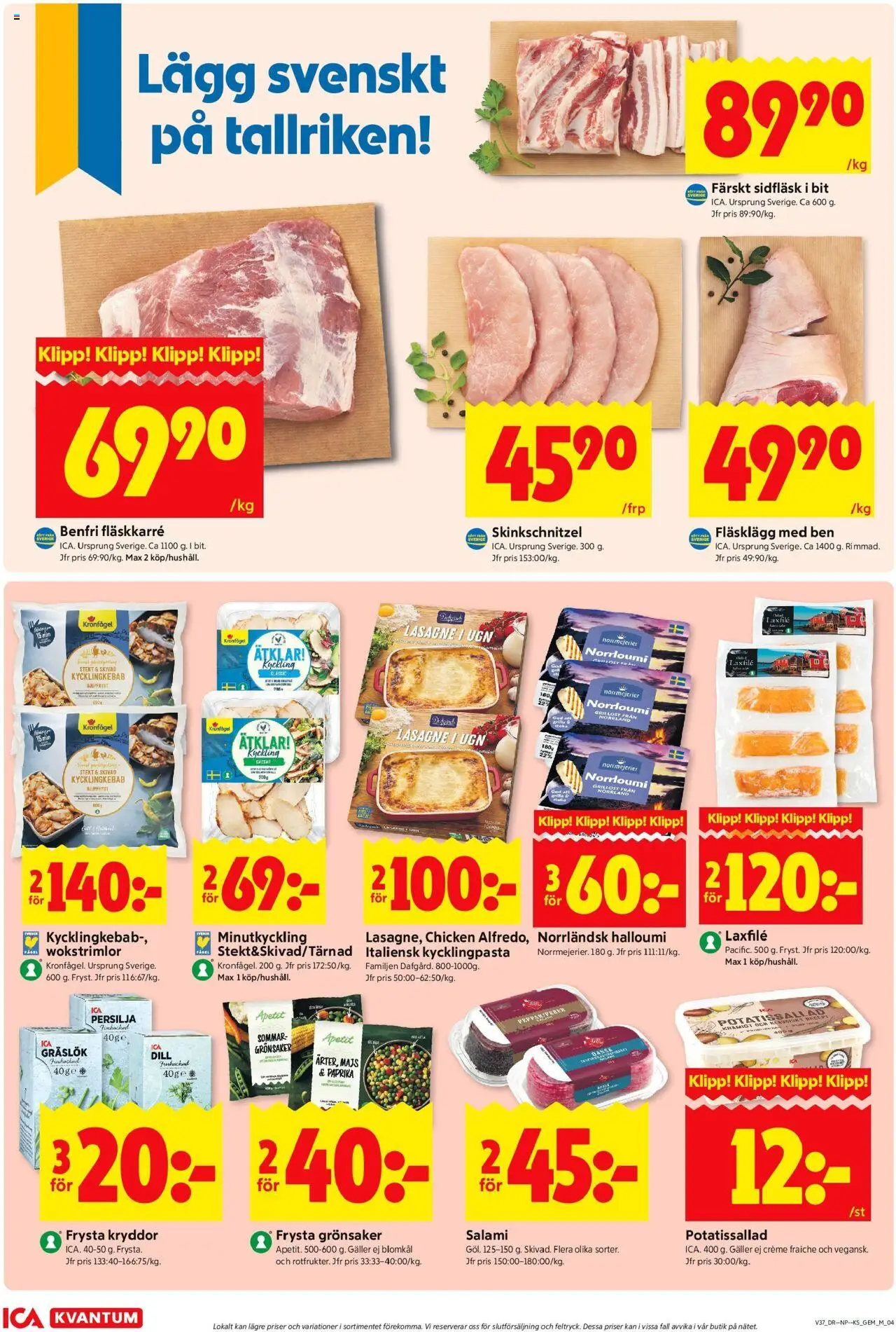 ICA Kvantum reklamblad aktuell från 08.09.2025 | Sida: 4 | Produkter: Potatissallad, Galler, Creme fraiche, Salami