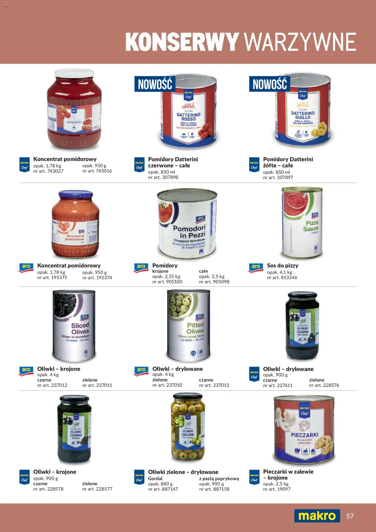 Makro gazetka - Produktów marek własnych dla profesjonalnej Gastronomii od 01.03.2026 | Strona: 57 | Produkty: Pieczarki, Sos do pizzy, Oliwki zielone, Pizza