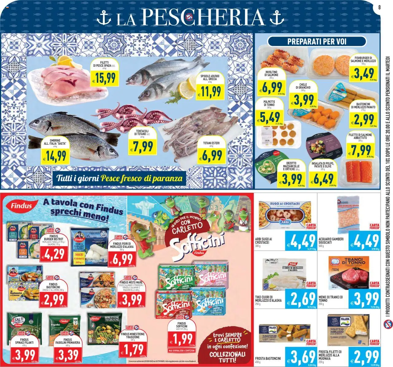 Volantino PIM Supermercati del 08.10.2025 | Pagina: 8 | Prodotti: Salmone, Padella, Sugo, Polpette