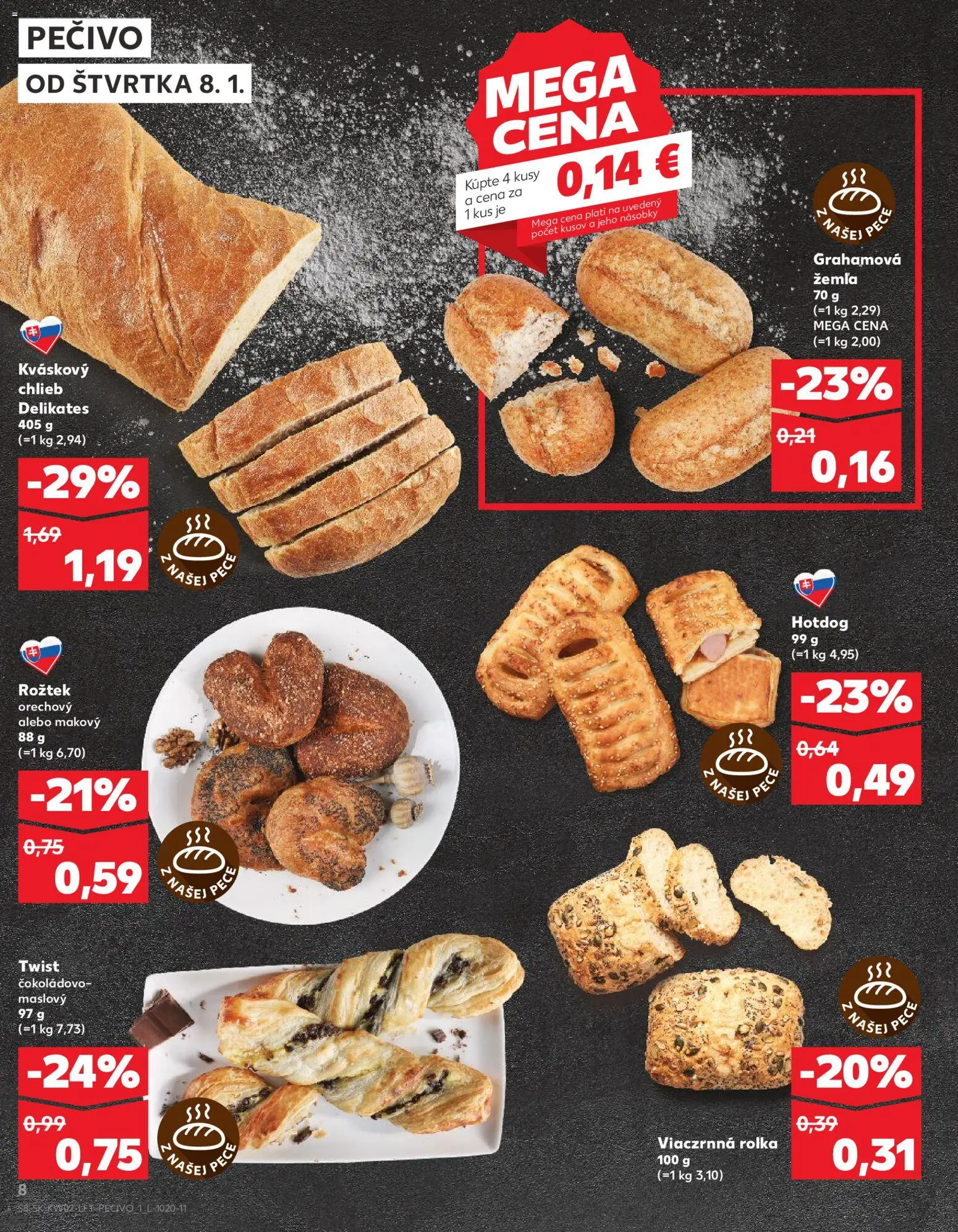 Nové Kaufland akcie – leták je platný od 08.01.2026 | Strana: 8 | Produkty: Chlieb